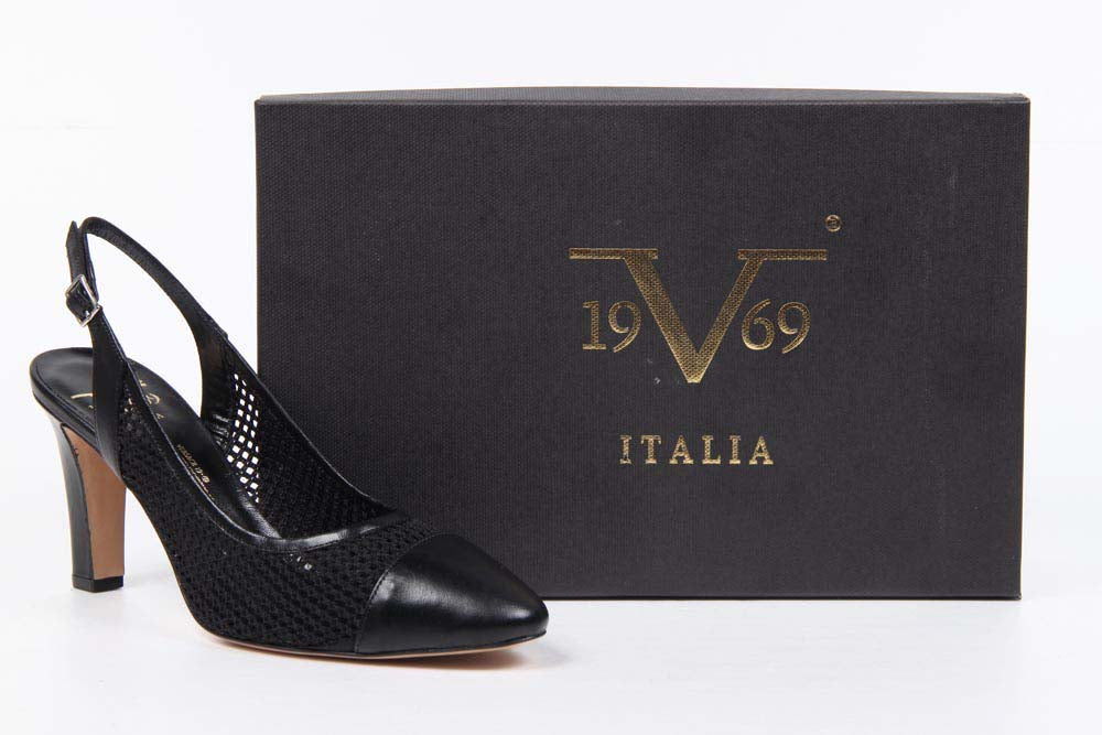 Décolleté Slingback da Donna V 1969 Italia 5512 LAU85 TES RETE NEW RODI NERO