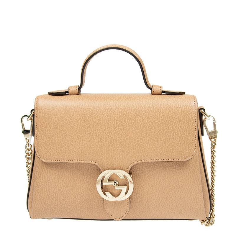Borsa Gucci Interlocking in pelle con catena beige