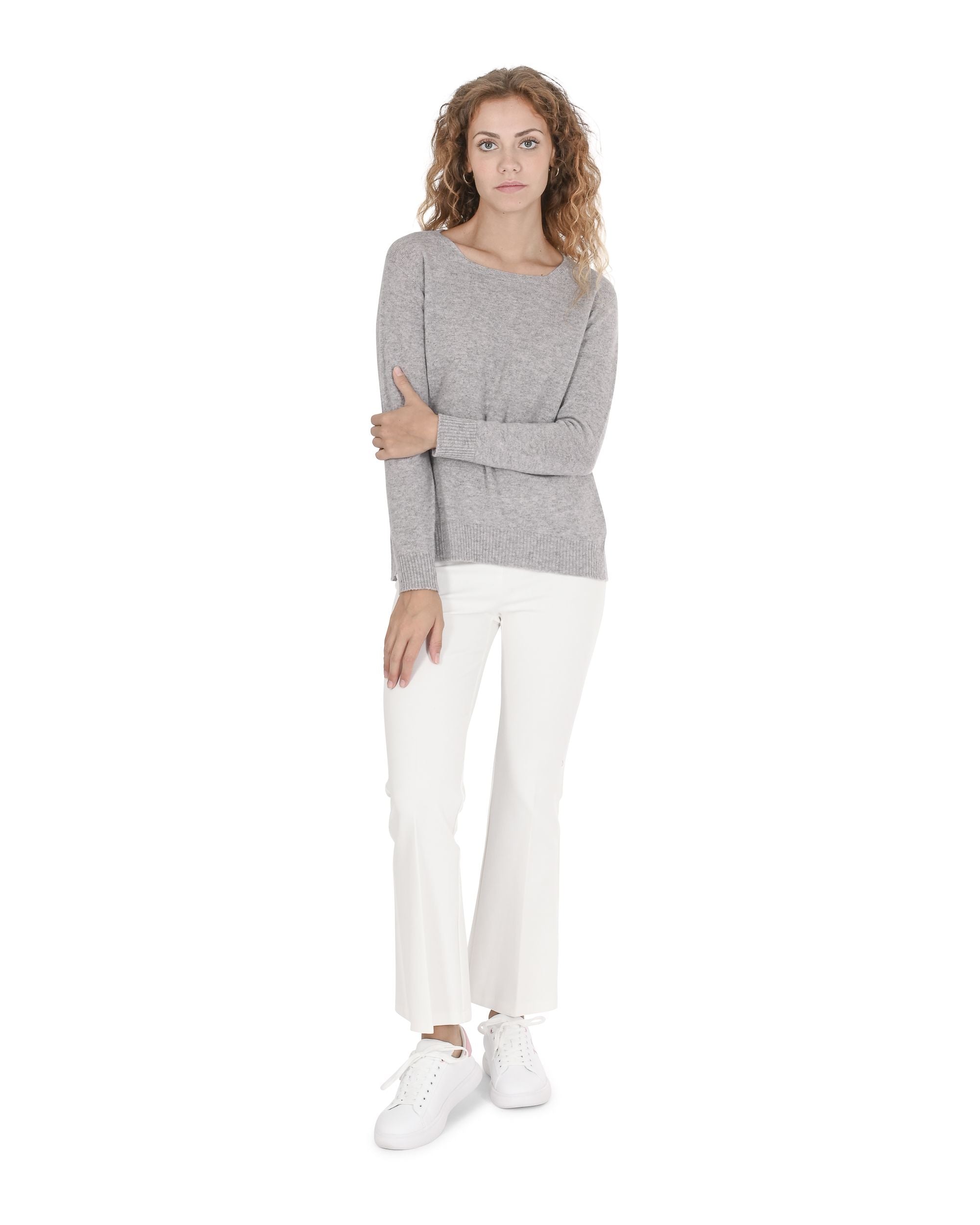 Maglione da donna in cashmere con scollo quadrato Crown of Edinburgh COE 006 OYSTER