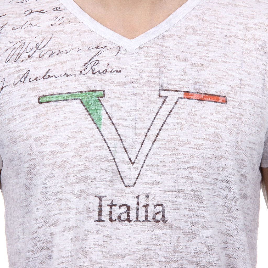 V 1969 Italia T-shirt da uomo a maniche corte con scollo a V, bianca JACOB