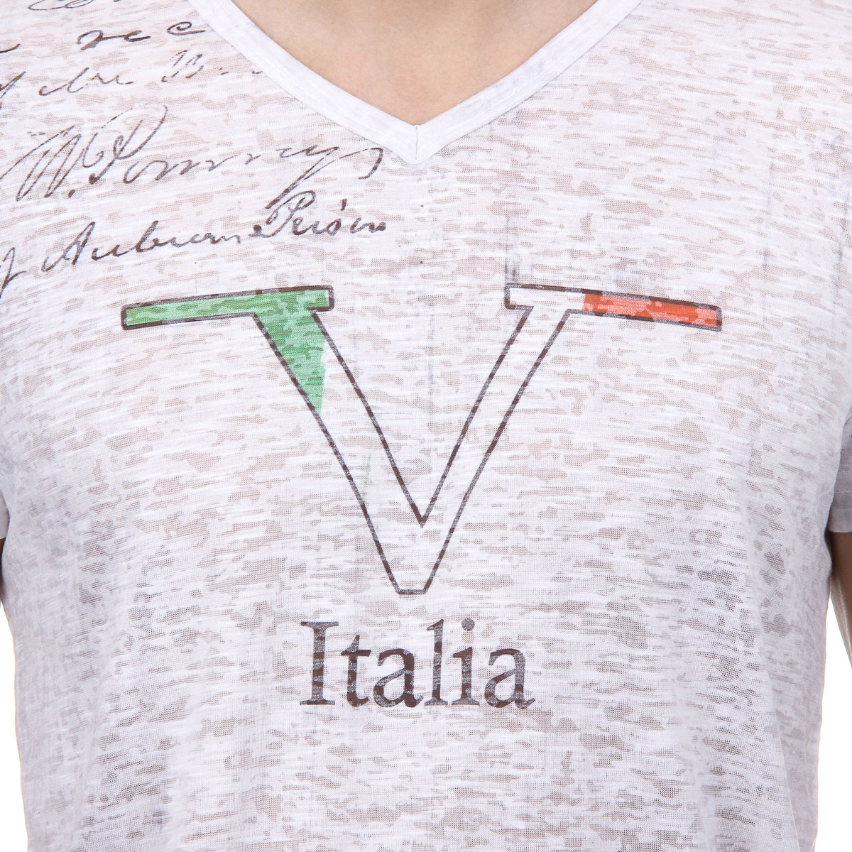 V 1969 Italia T-shirt da uomo a maniche corte con scollo a V, bianca JACOB