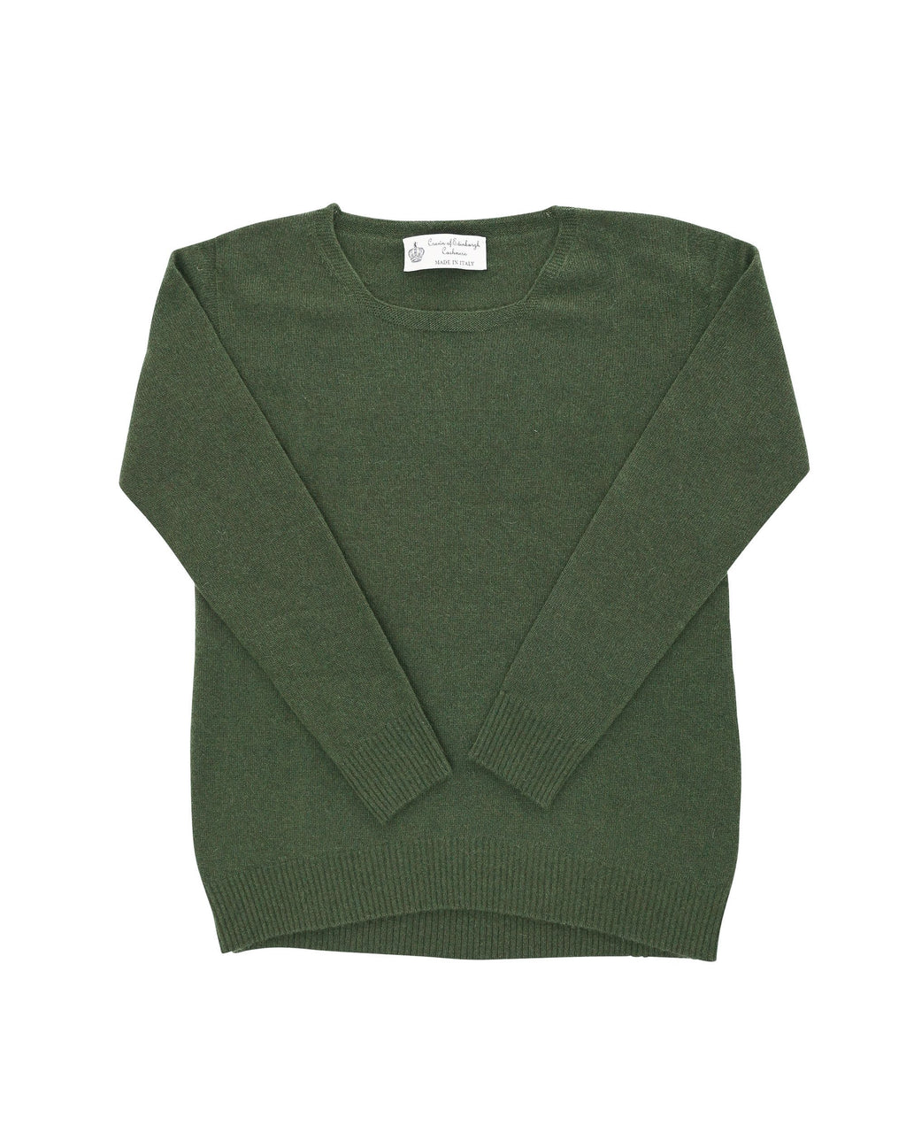 Maglione da donna in cashmere con scollo quadrato Crown of Edinburgh COE 006 VERDE OLIVA