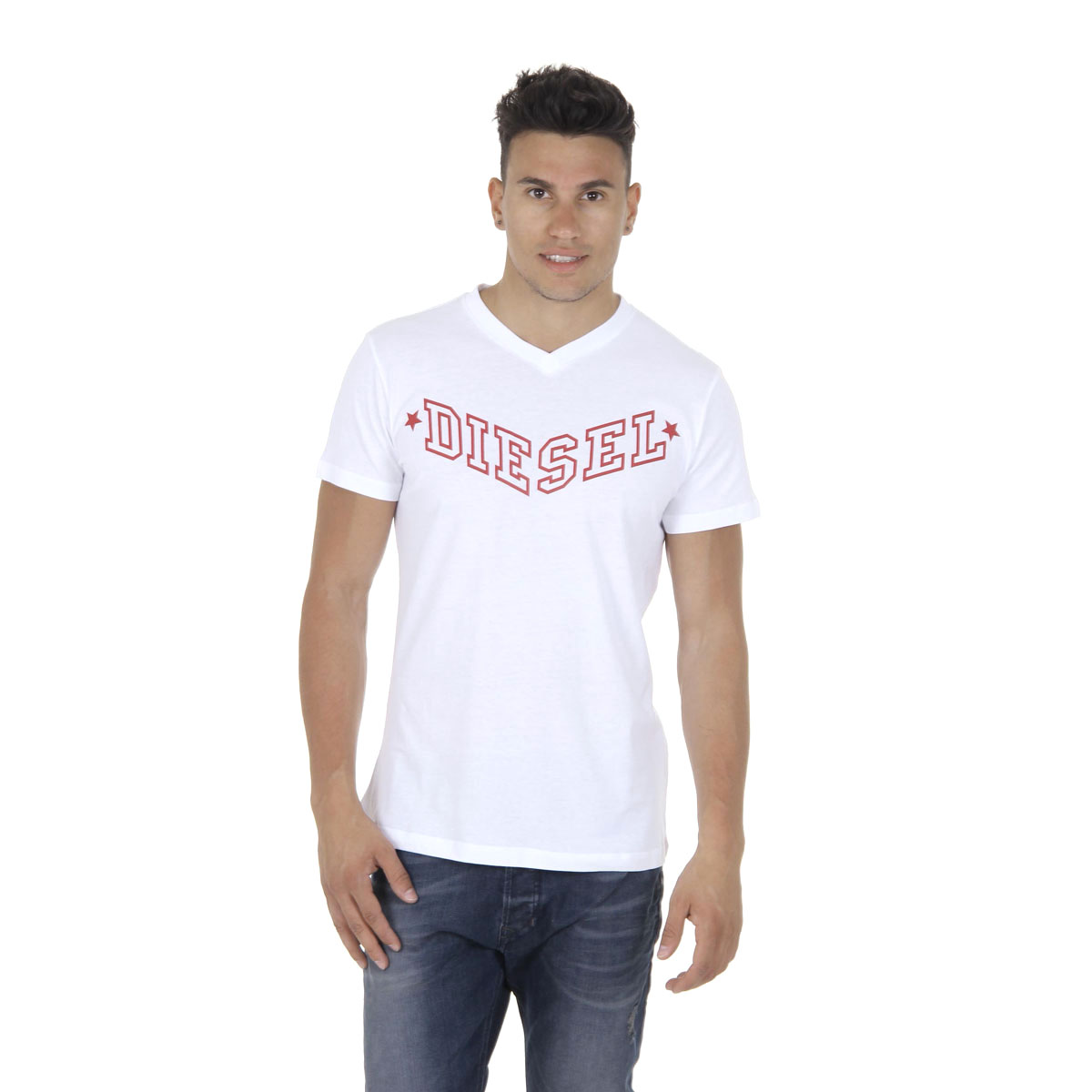 Diesel T-shirt da uomo a maniche corte con scollo a V 00SDG0 R091B 100 T-KRITIL