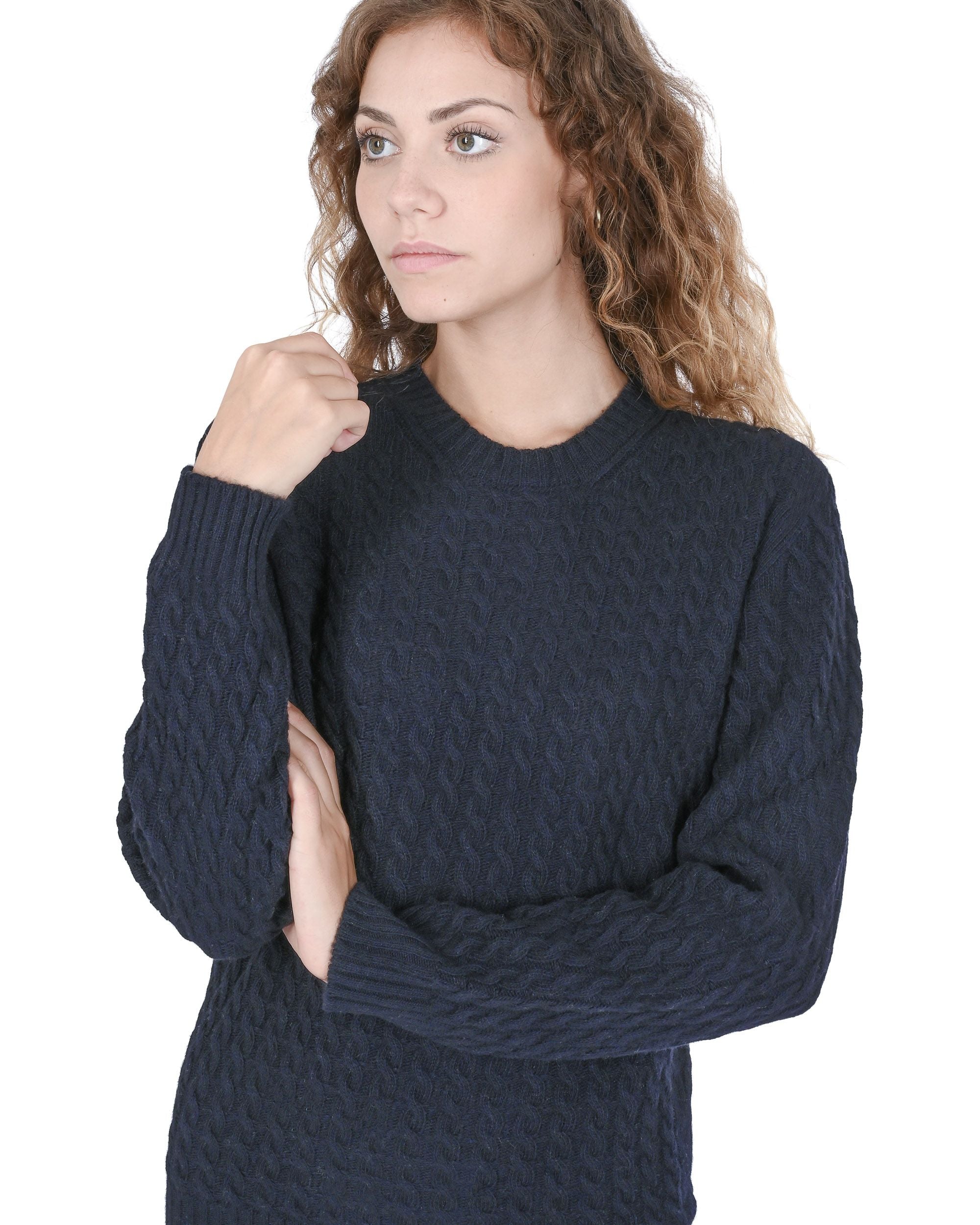 Maglione girocollo da donna in cashmere Crown of Edinburgh COE 0013 BLU NAVY