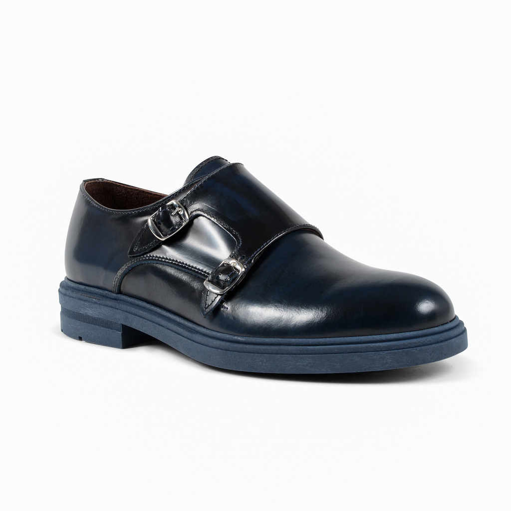 19V69 Italia Mens Double Buckle Shoe Blue 1210 P ABRASIVATO BLUE