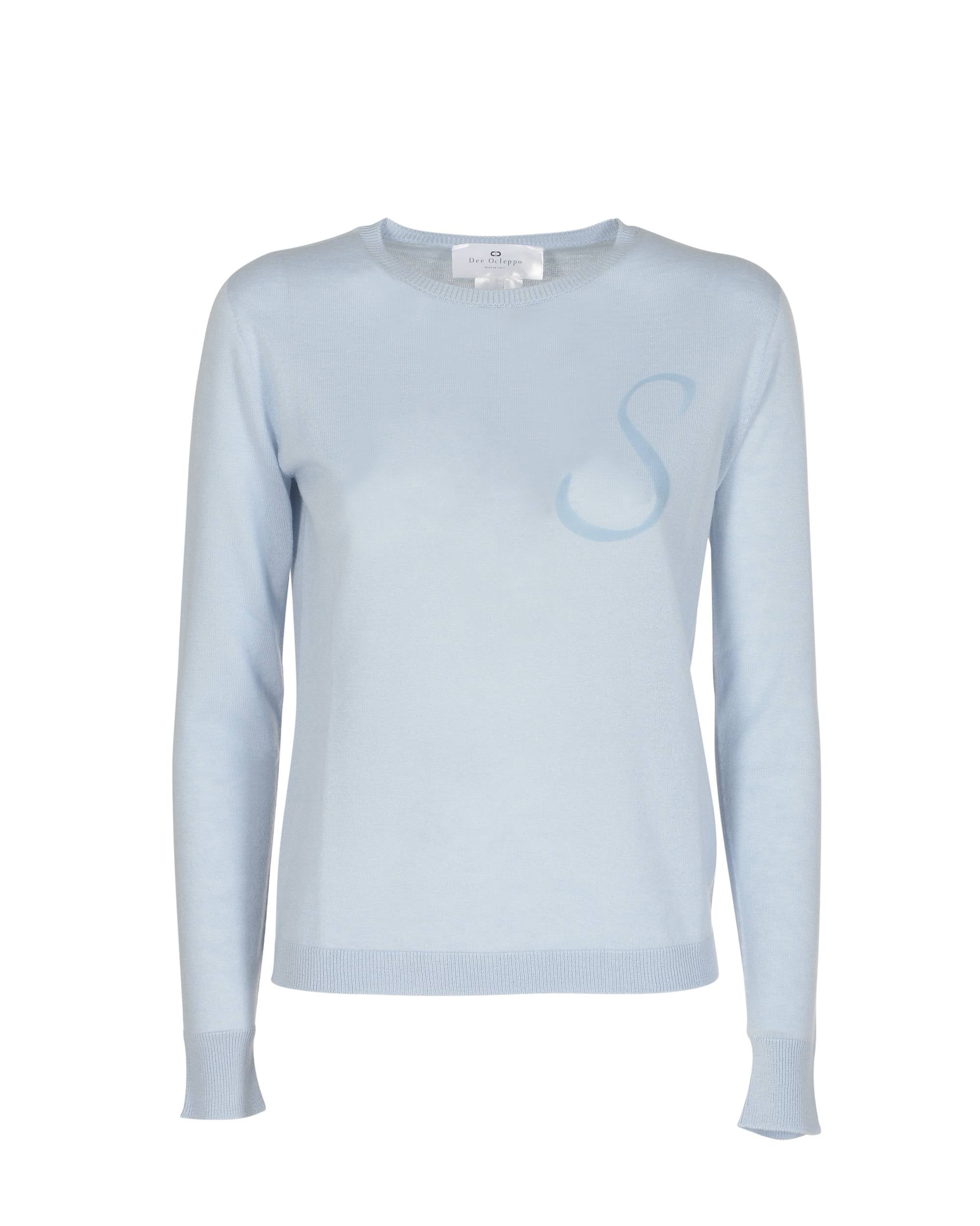 Maglia girocollo in cashmere estivo - Manica lunga - Azzurro