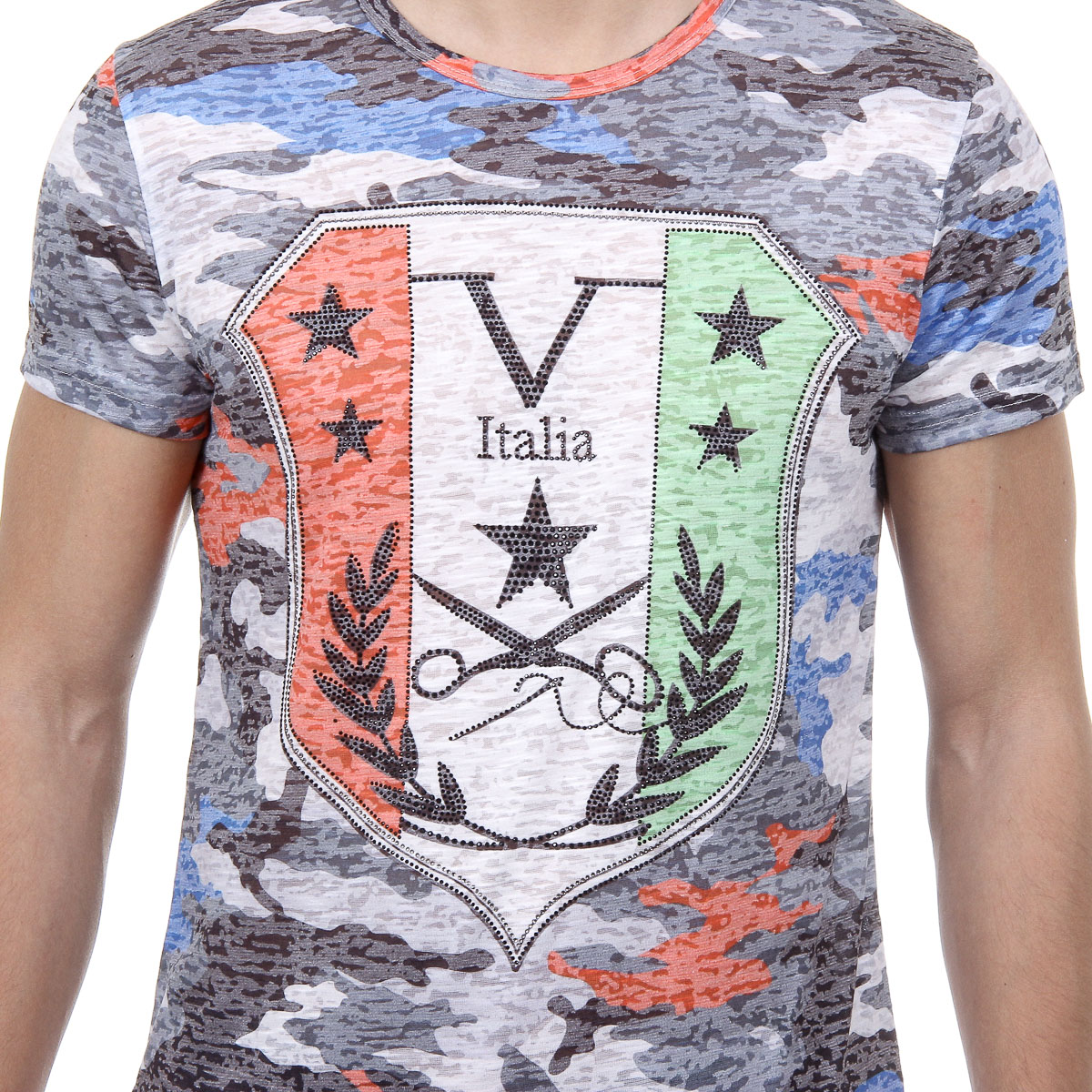 V 1969 Italia T-shirt da uomo a maniche corte con scollo rotondo multicolore OWEN