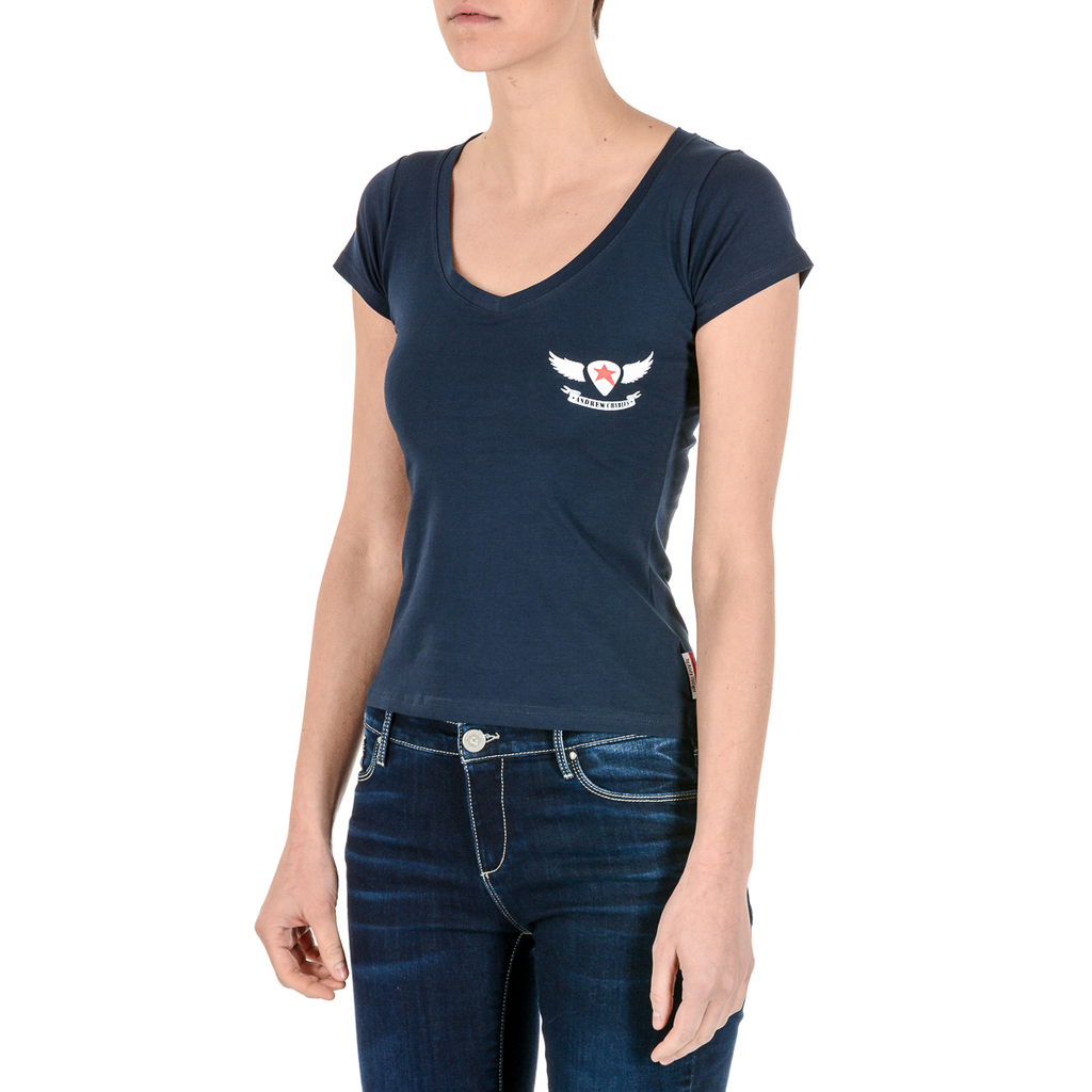 Andrew Charles T-shirt da donna a maniche corte con scollo a V blu TAPIWA