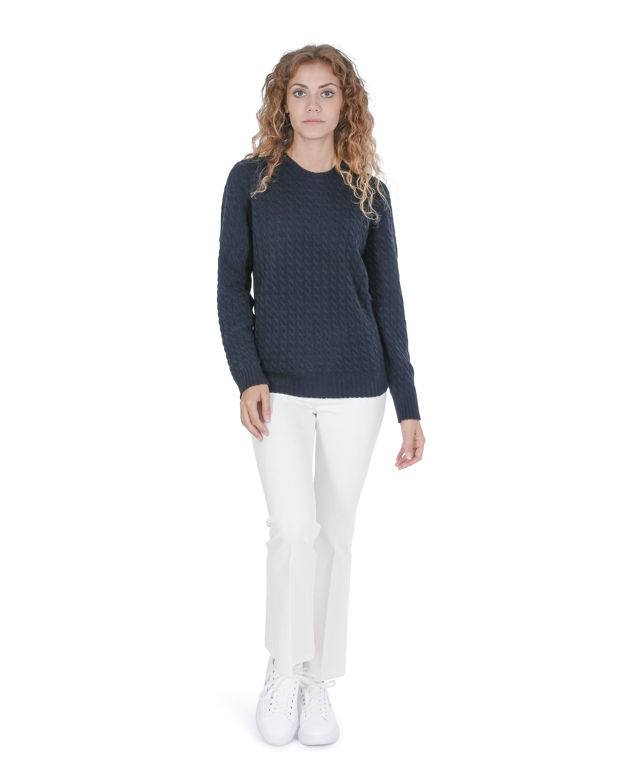 Maglione girocollo da donna in cashmere Crown of Edinburgh COE 0013 BLU NAVY