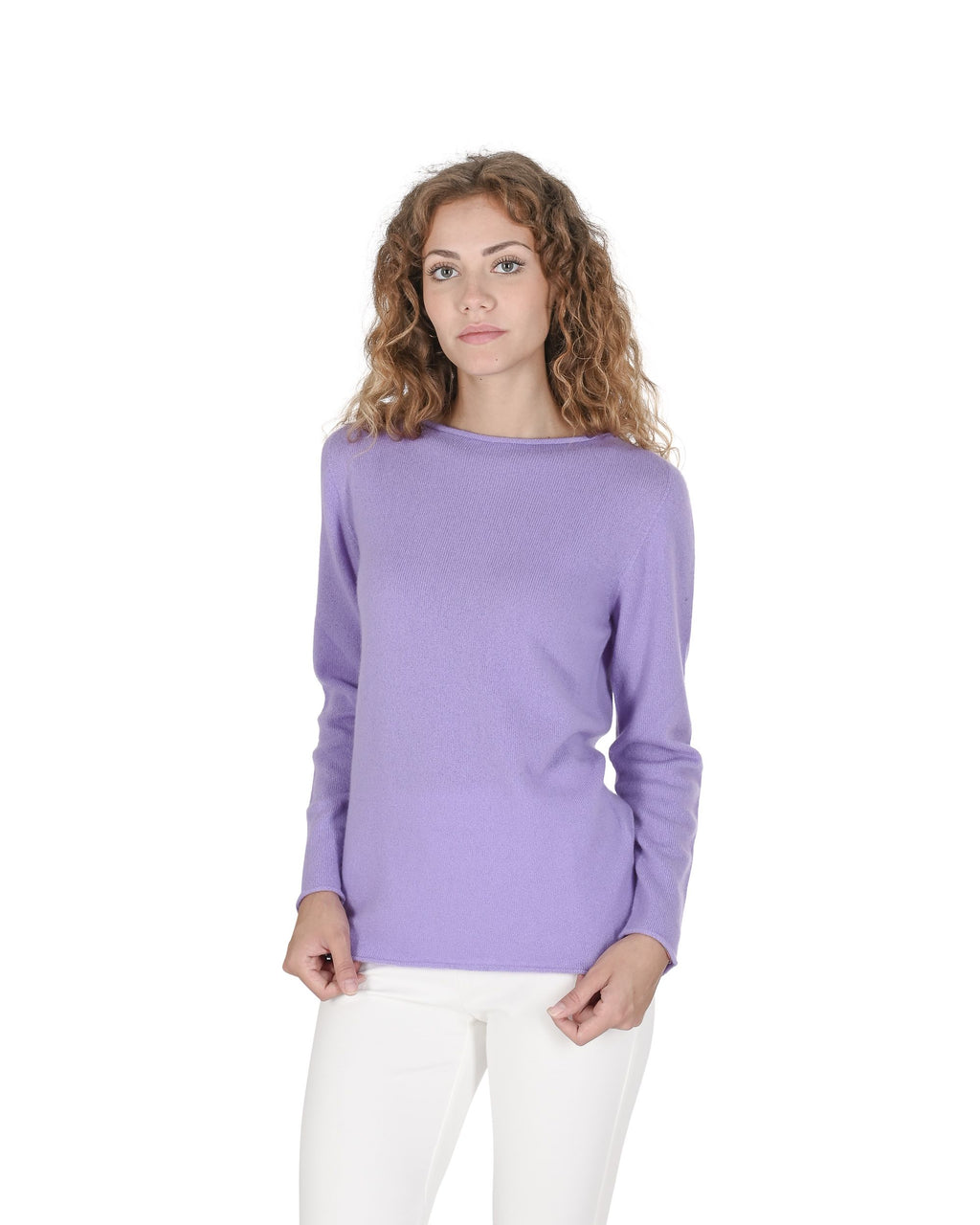 Maglione da donna con scollo a barca in cashmere Crown of Edinburgh COE 0025 LAVANDA