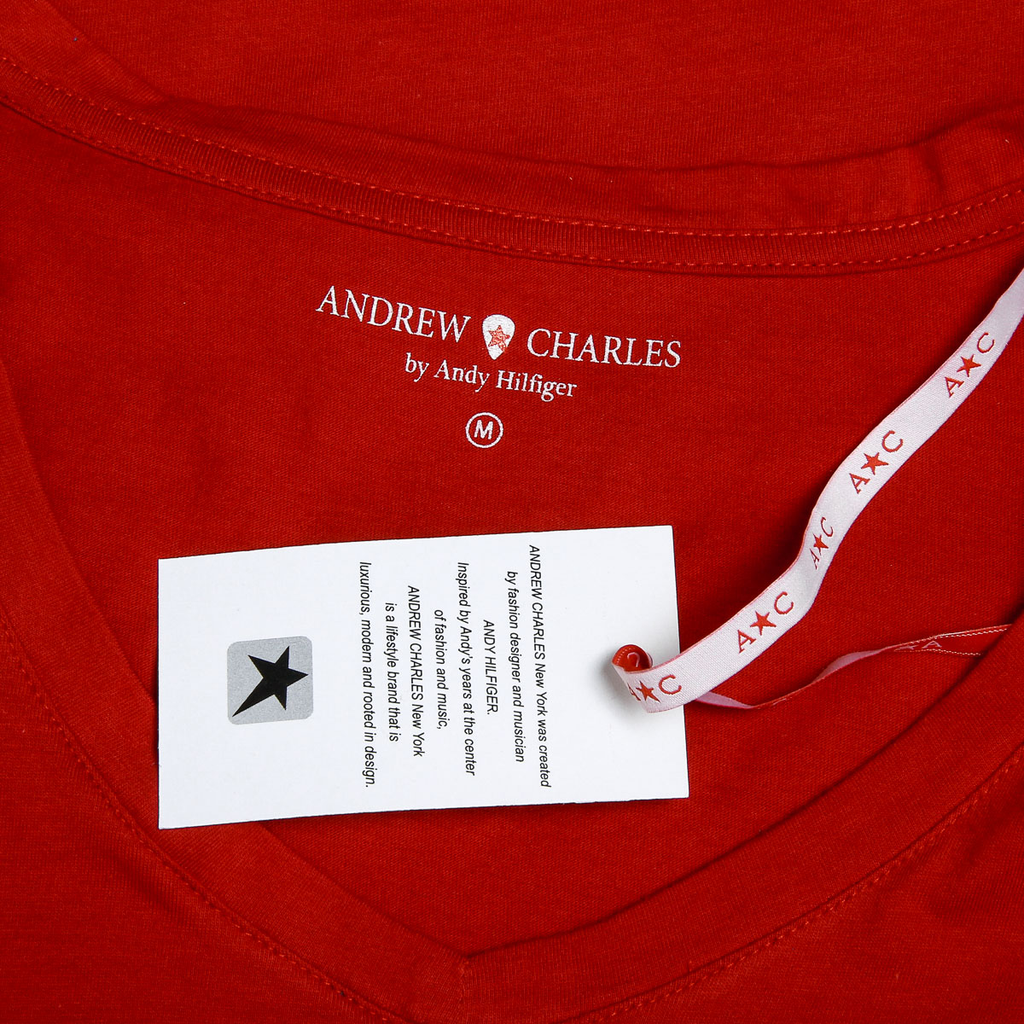 Andrew Charles T-shirt da donna a maniche corte con scollo a V, rossa TAPIWA