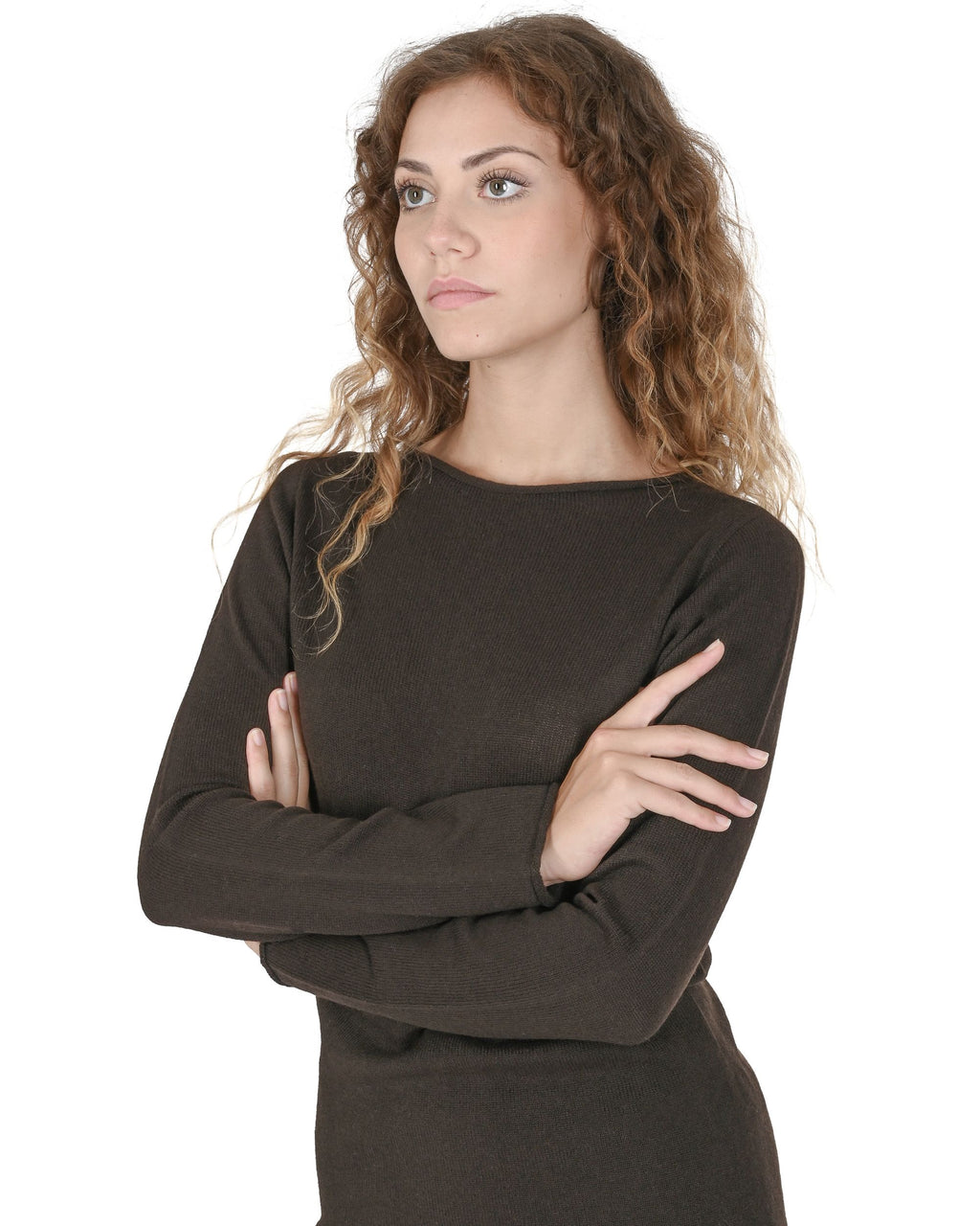 Maglione da donna in cashmere con scollo a barca Crown of Edinburgh COE 0025 MARRONE