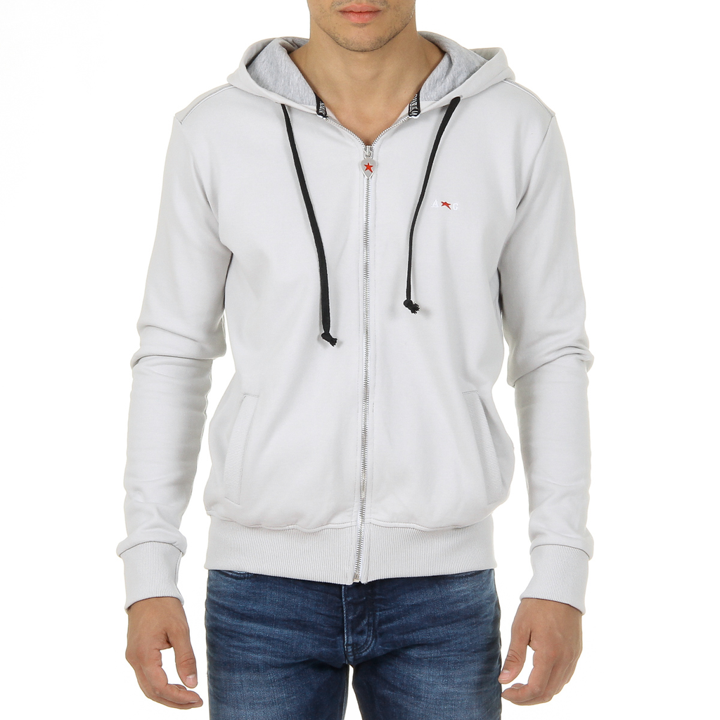 Felpa con cappuccio da uomo Andrew Charles con cerniera, maniche lunghe, scollo rotondo, grigio chiaro FELA