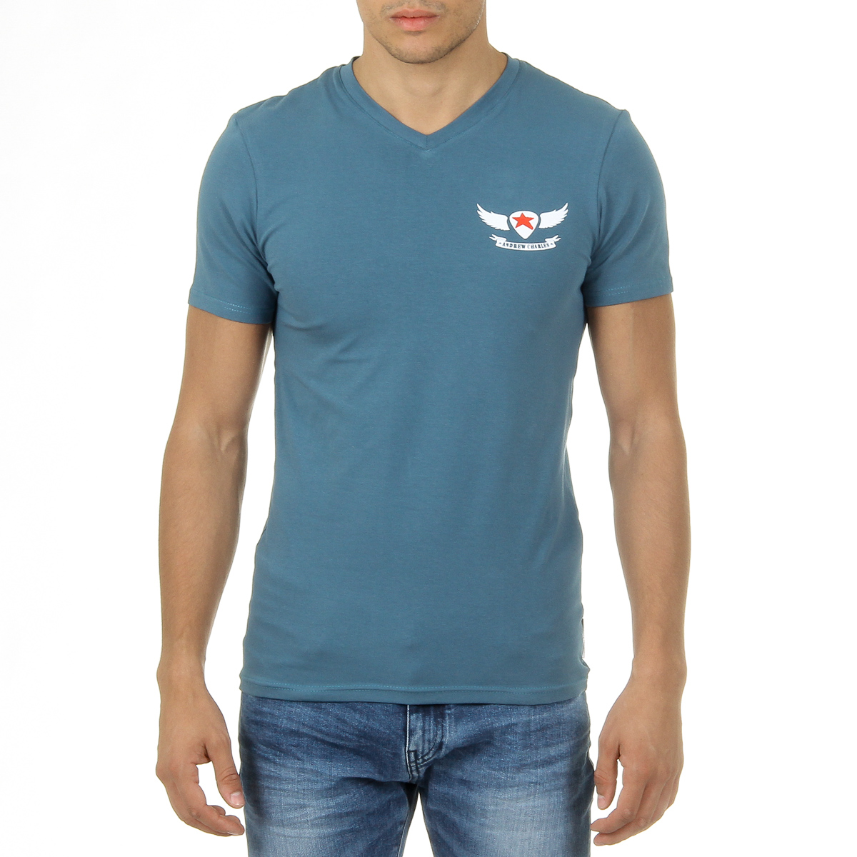 Andrew Charles Maglietta da uomo a maniche corte con scollo a V, verde KENAN