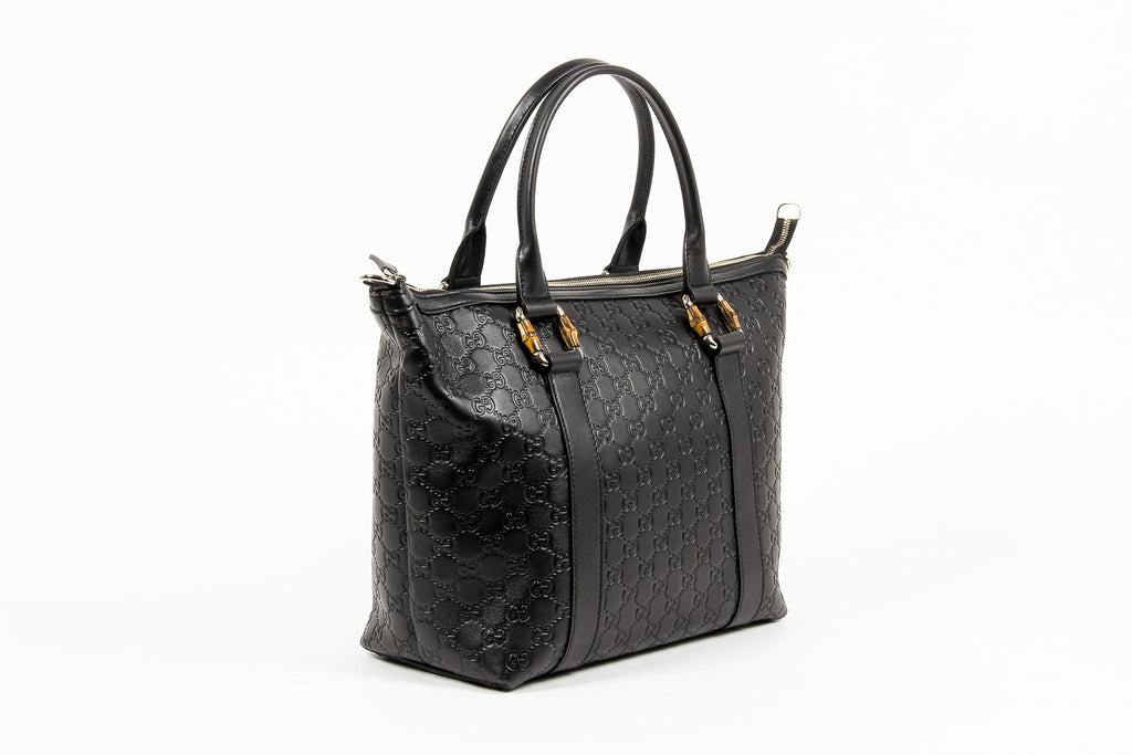 Borsa a mano Gucci da donna in pelle e bambù GG Guccissima