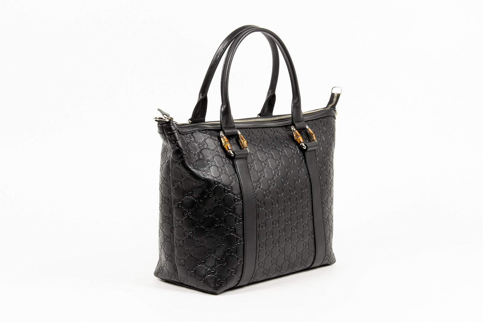 Borsa a mano Gucci da donna in pelle e bambù GG Guccissima