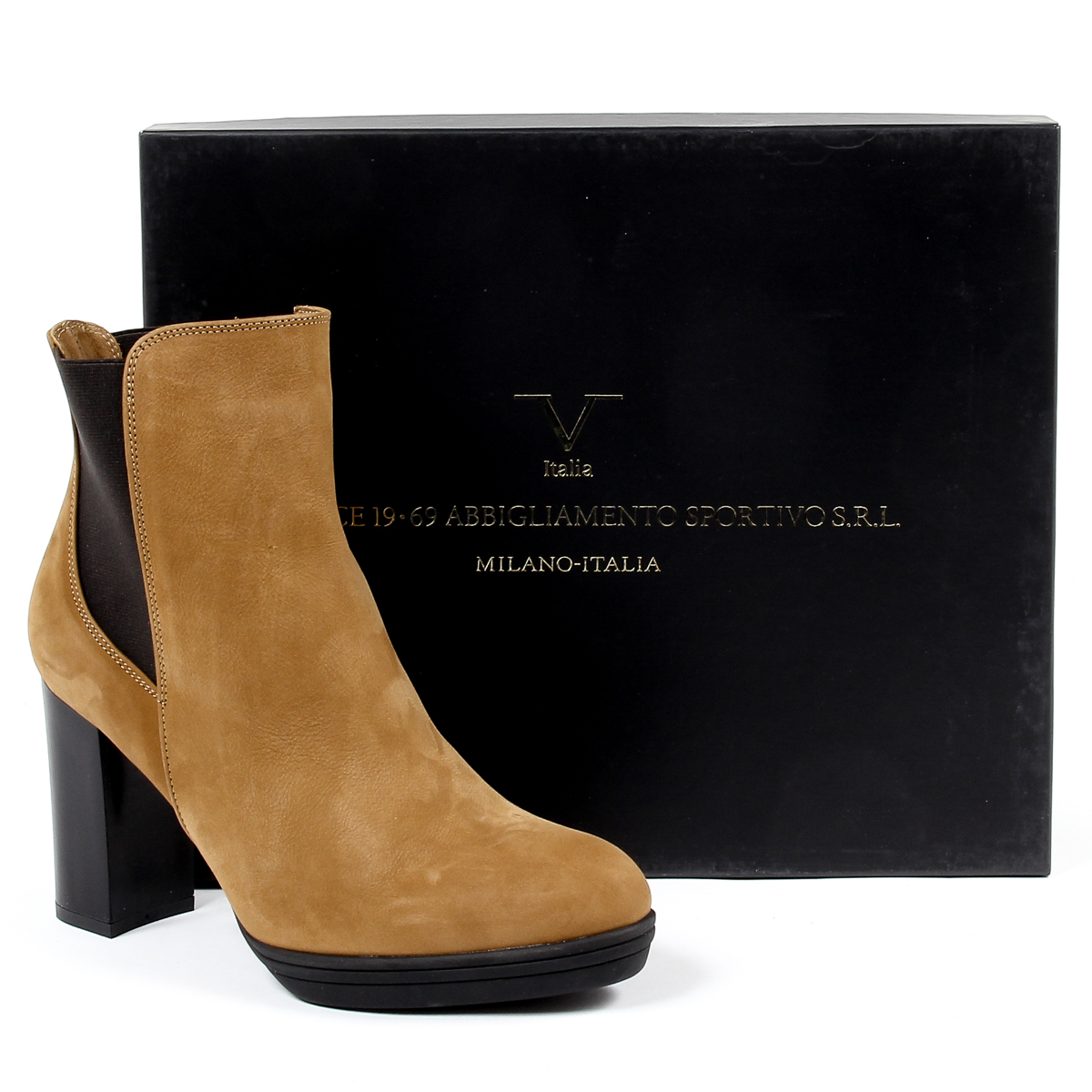 V 1969 Italia Stivaletto con tacco da donna Marrone MADELYN