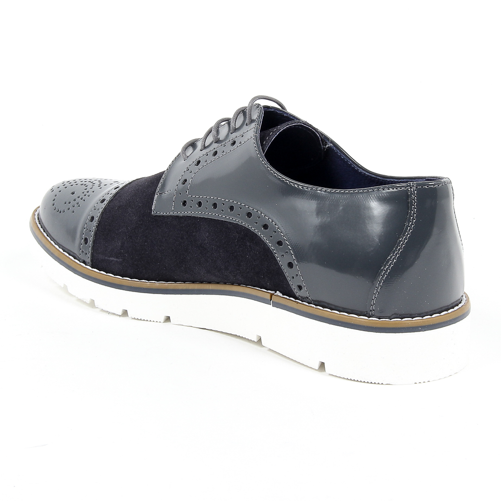 Andrew Charles Mens Brogue Oxford Shoe 911 ABRASIVATO CAM GRIGIO BLEU