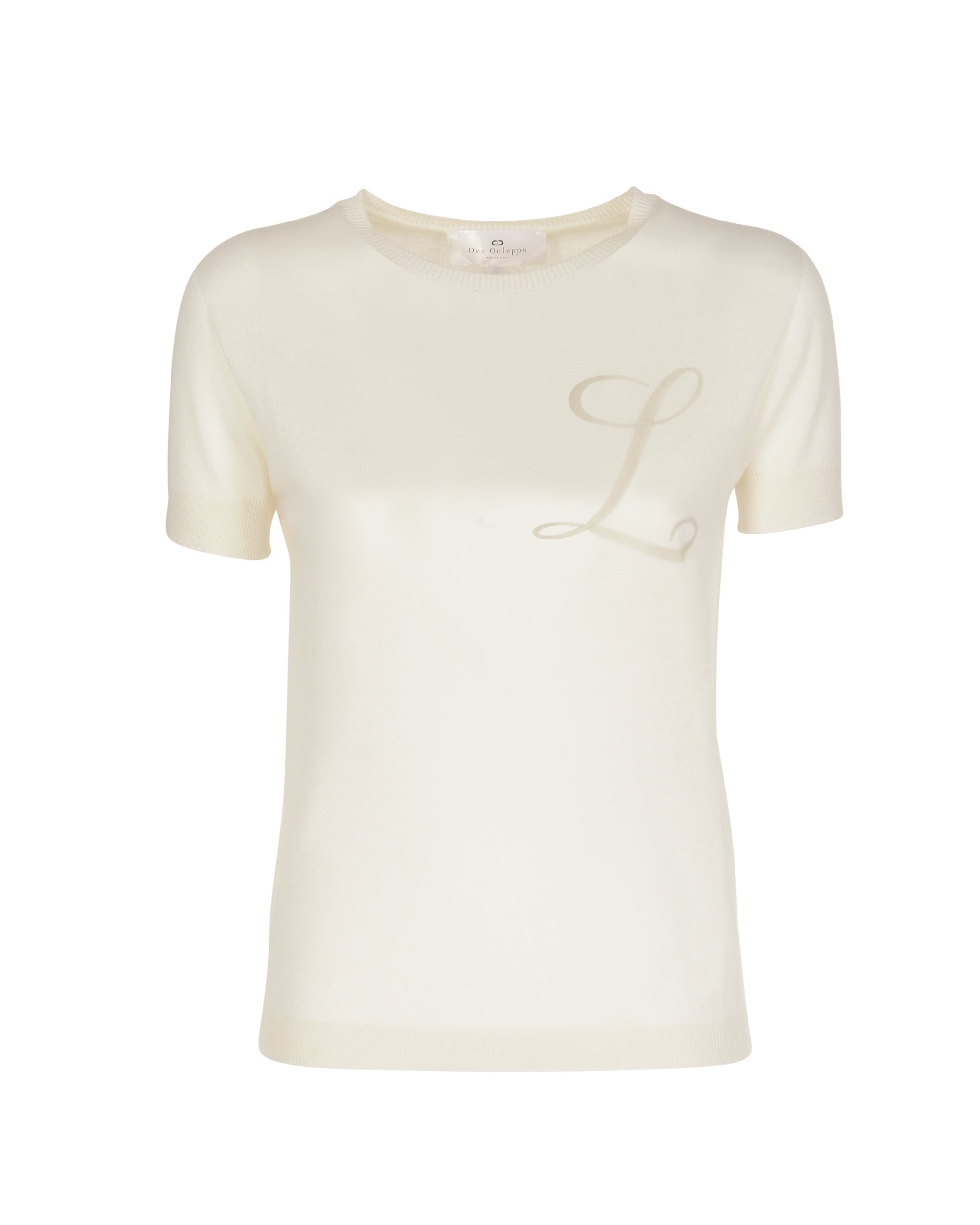 Maglia girocollo estiva in cashmere - Manica corta - Avorio