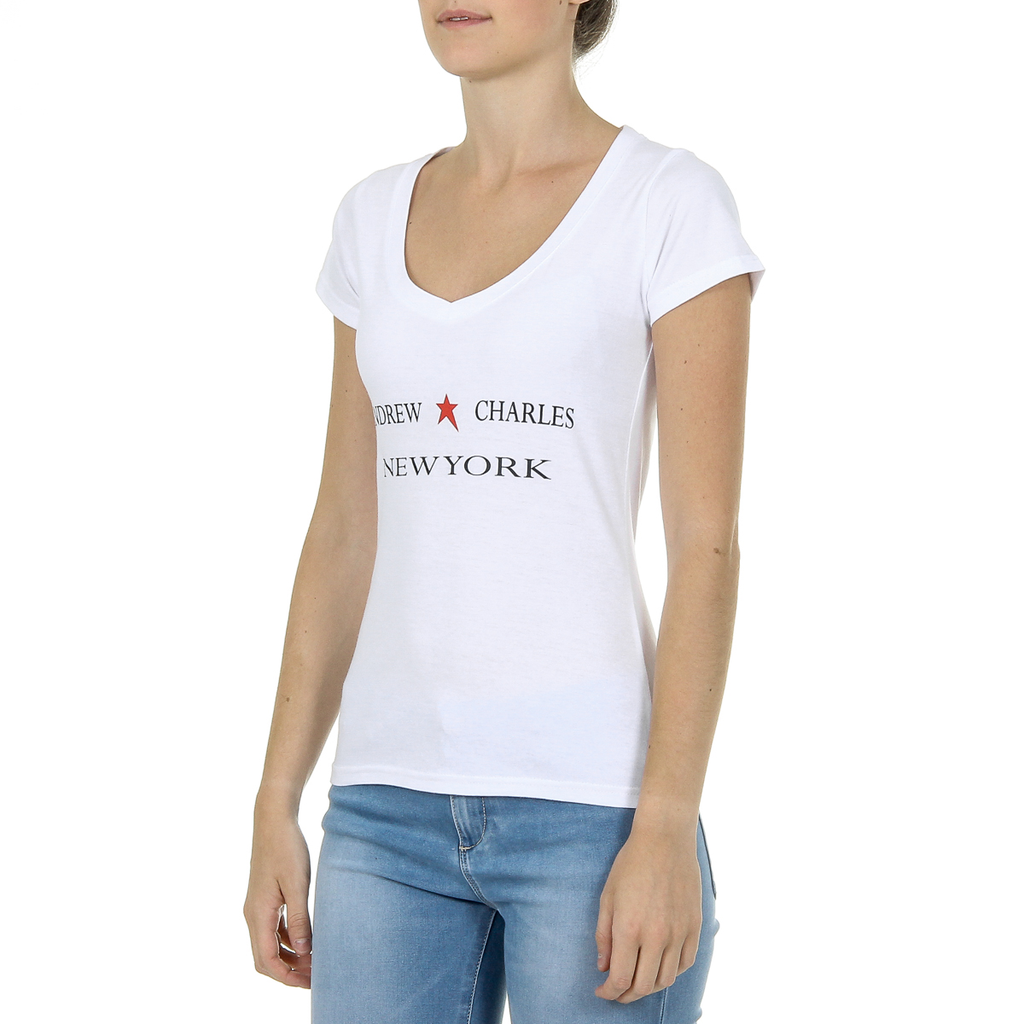 Andrew Charles T-shirt da donna a maniche corte con scollo a V, bianca TAPIWA