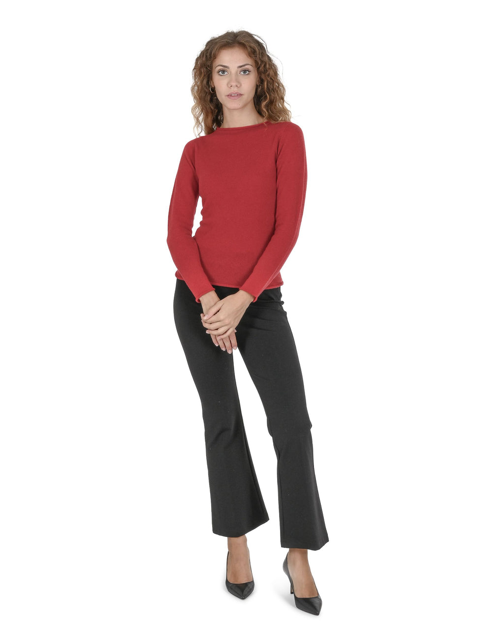 Maglione da donna con scollo a barca in cashmere Crown of Edinburgh COE 007 ROSSO