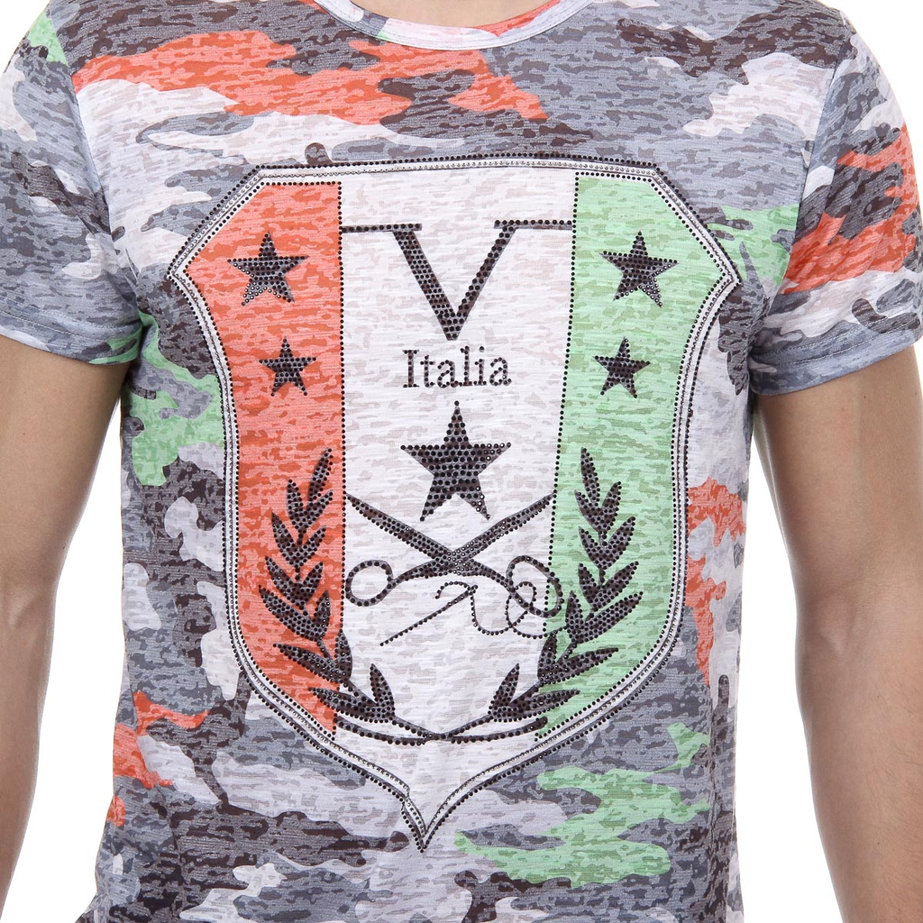 V 1969 Italia T-shirt da uomo a maniche corte con scollo rotondo multicolore OWEN