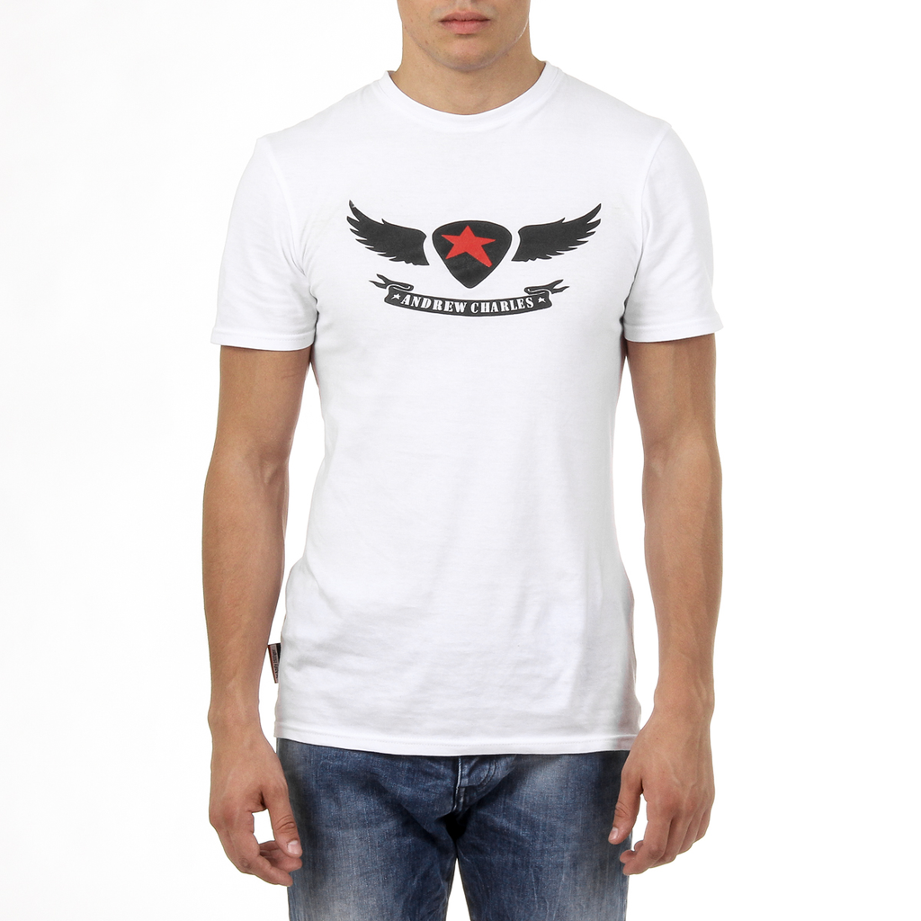Andrew Charles T-shirt da uomo a maniche corte con scollo rotondo, bianca KEITA