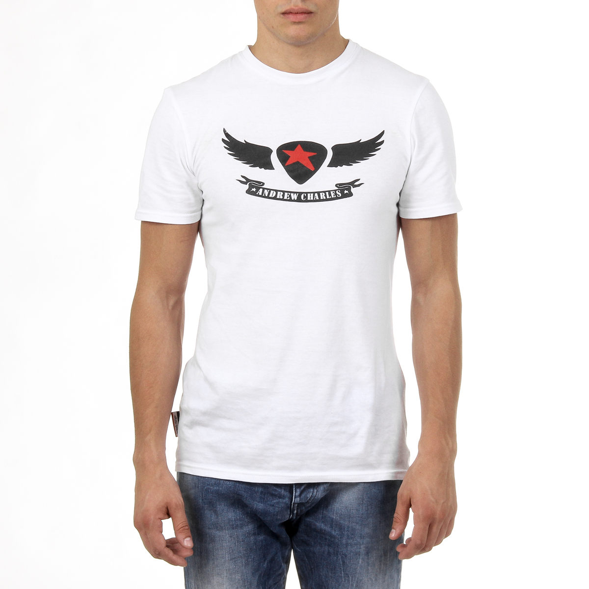 Andrew Charles T-shirt da uomo a maniche corte con scollo rotondo, bianca KEITA