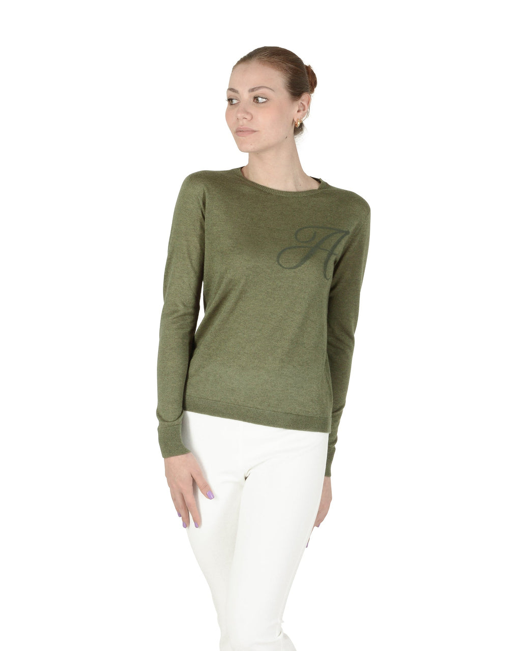 Maglia girocollo in cashmere estivo - Manica lunga - Verde