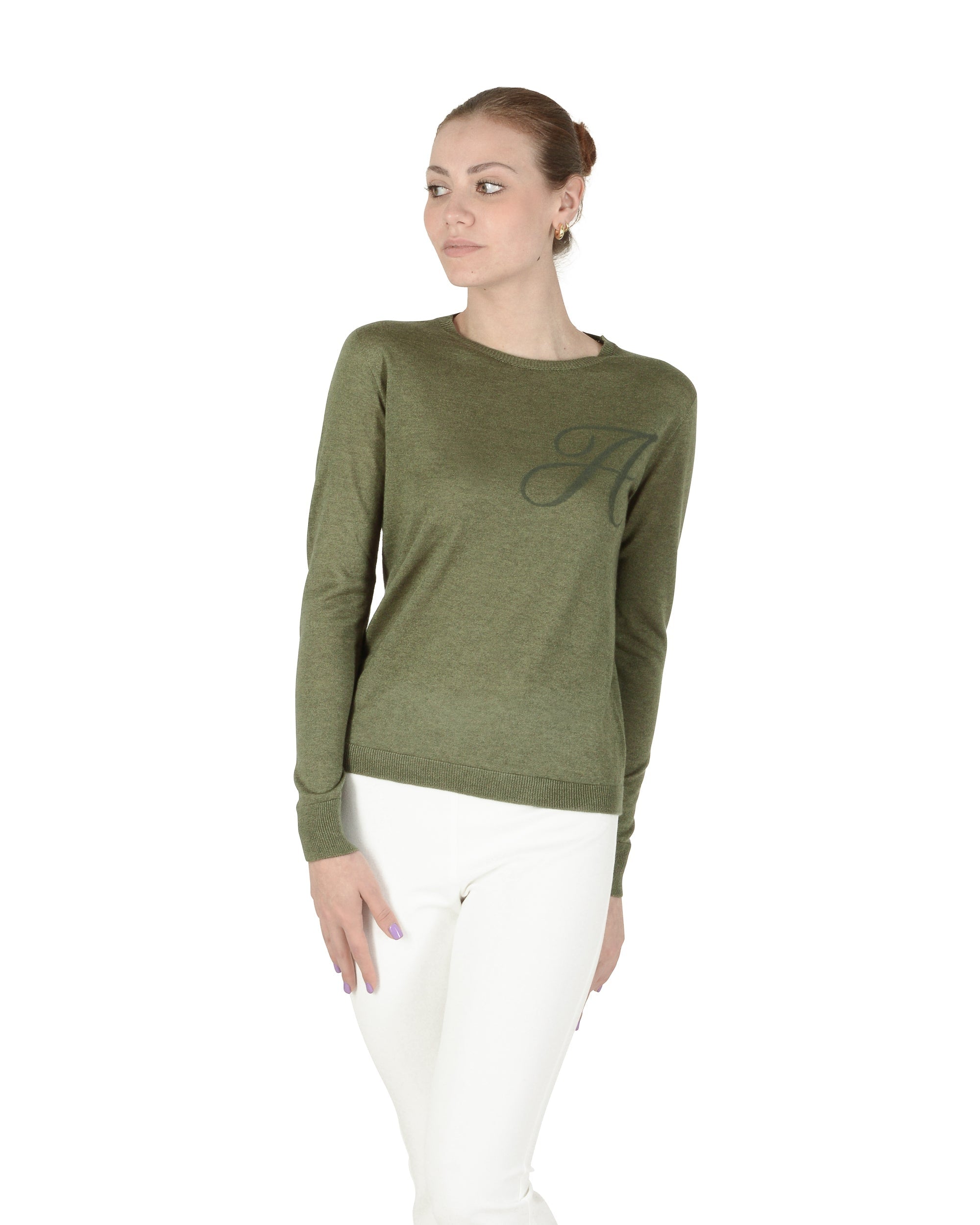 Maglia girocollo in cashmere estivo - Manica lunga - Verde