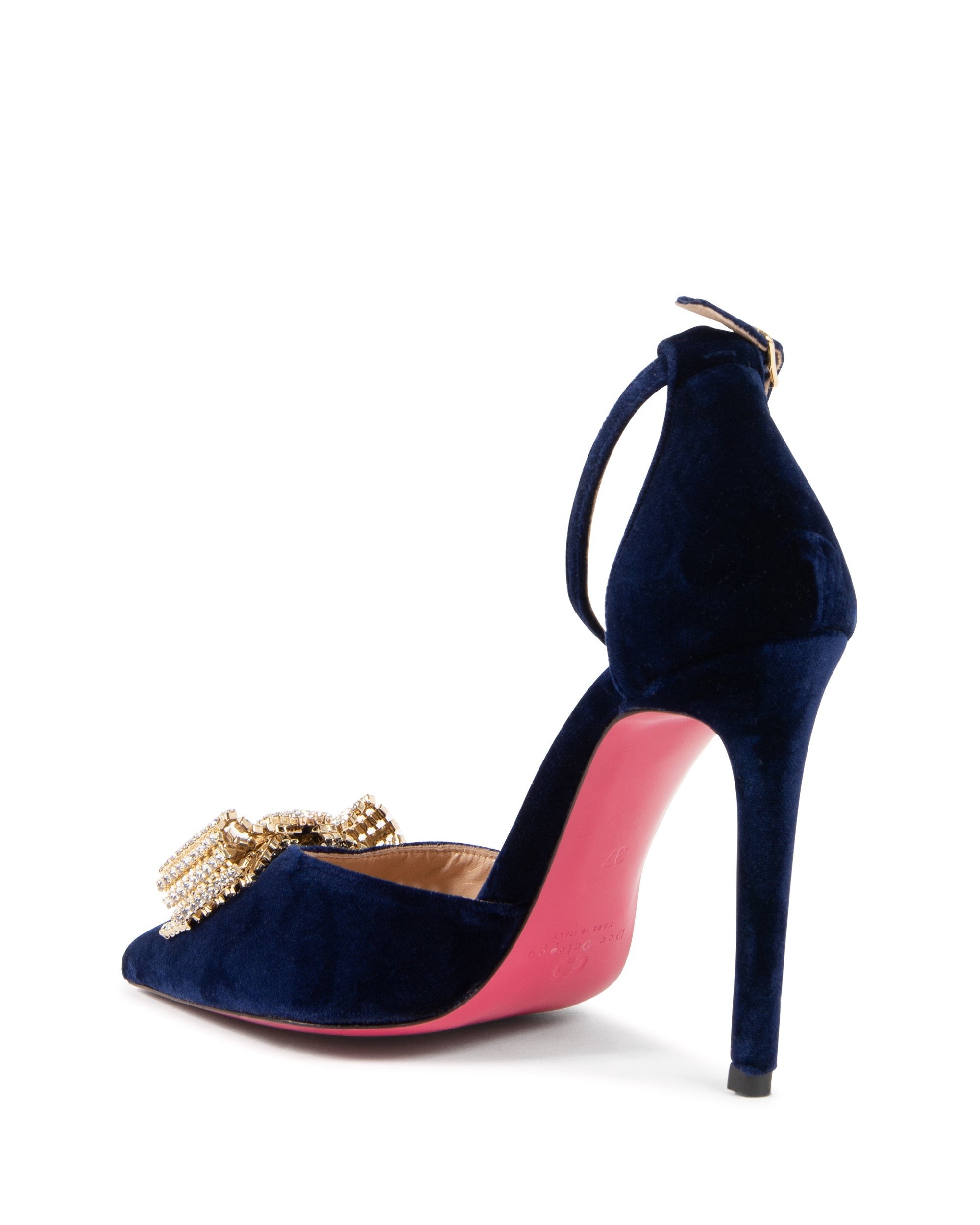 Décolleté con fiocco in velluto blu navy