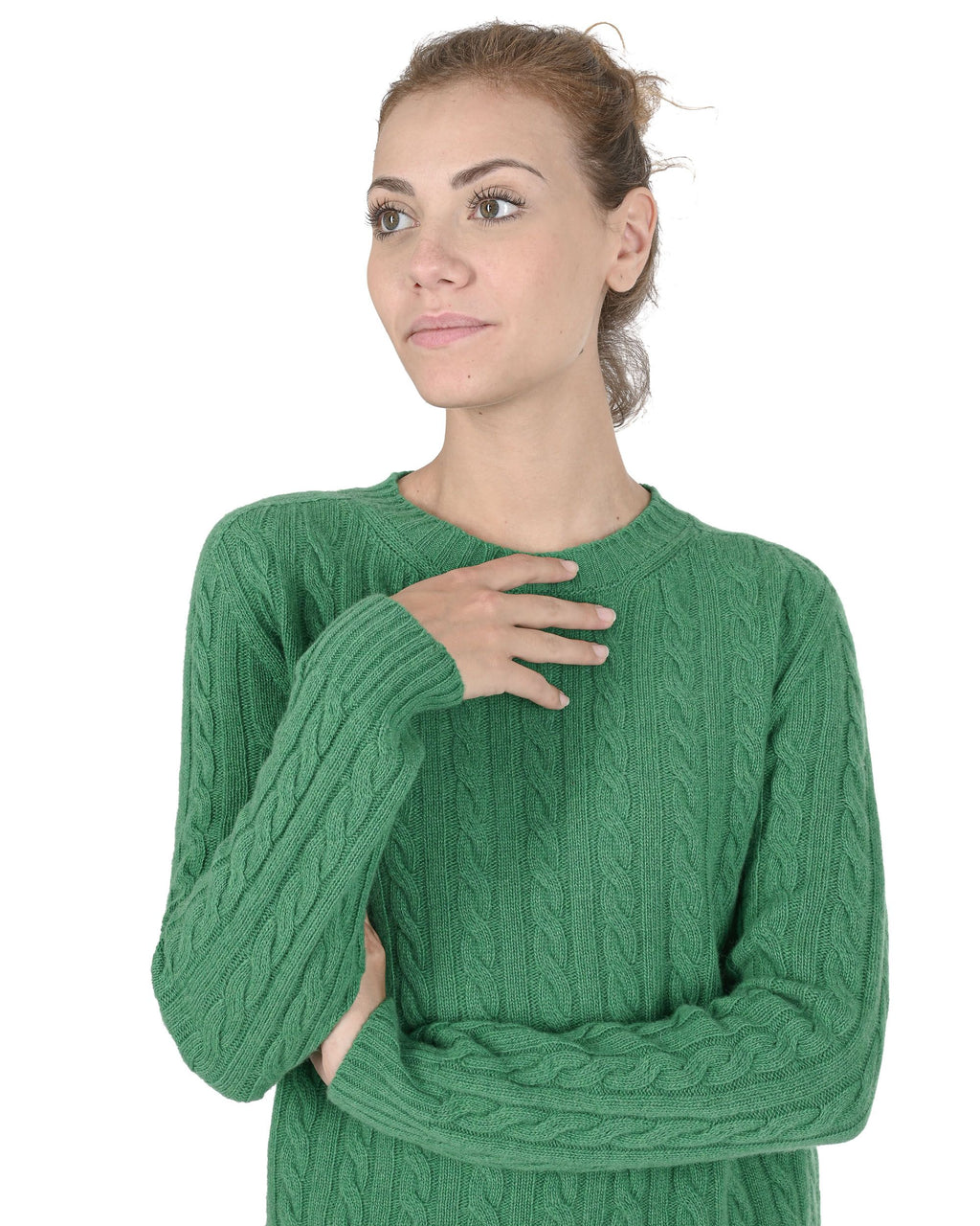 Maglione girocollo da donna in cashmere Crown of Edinburgh COE 0033 VERDE