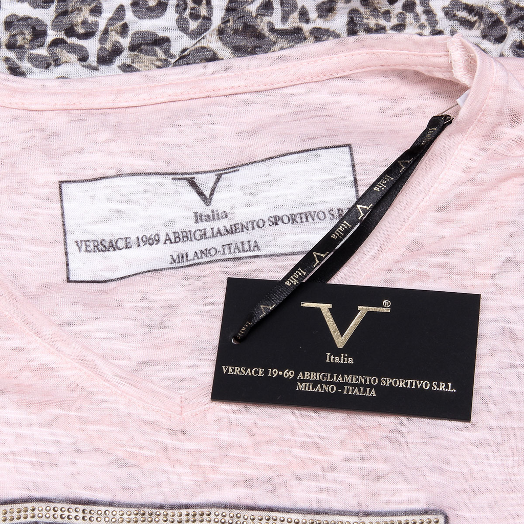 V 1969 Italia T-shirt da donna a maniche corte con scollo a V rosa EVELYN