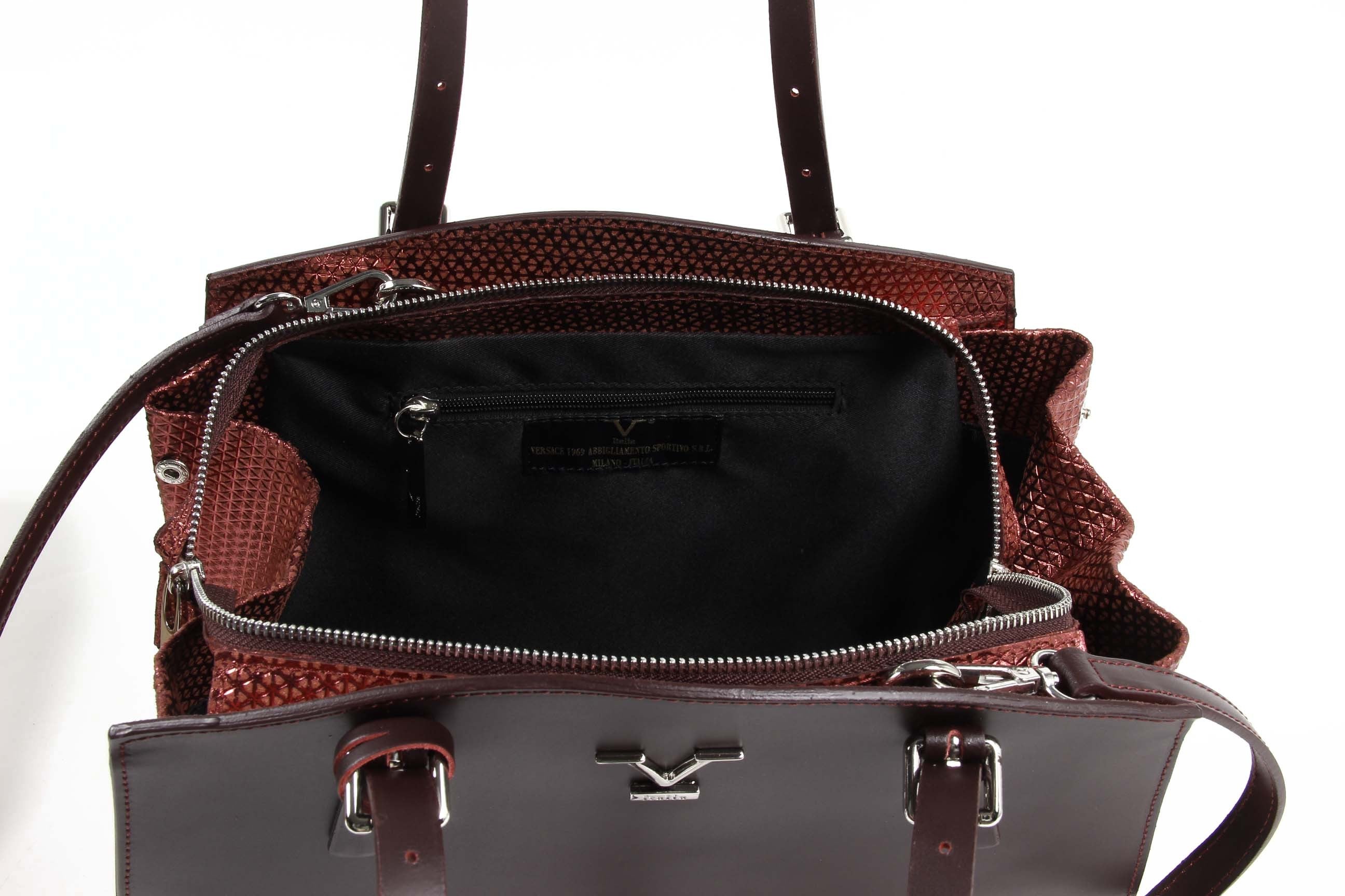 V 1969 Italia Womens Handbag V016-S RUGA STAMPATO BORDEAUX