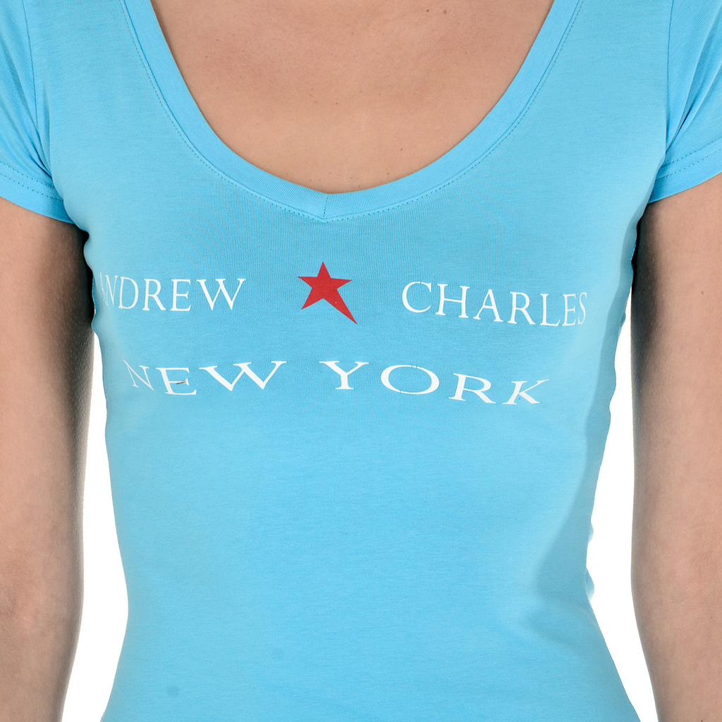 Andrew Charles T-shirt da donna a maniche corte con scollo a V, colore azzurro TAPIWA