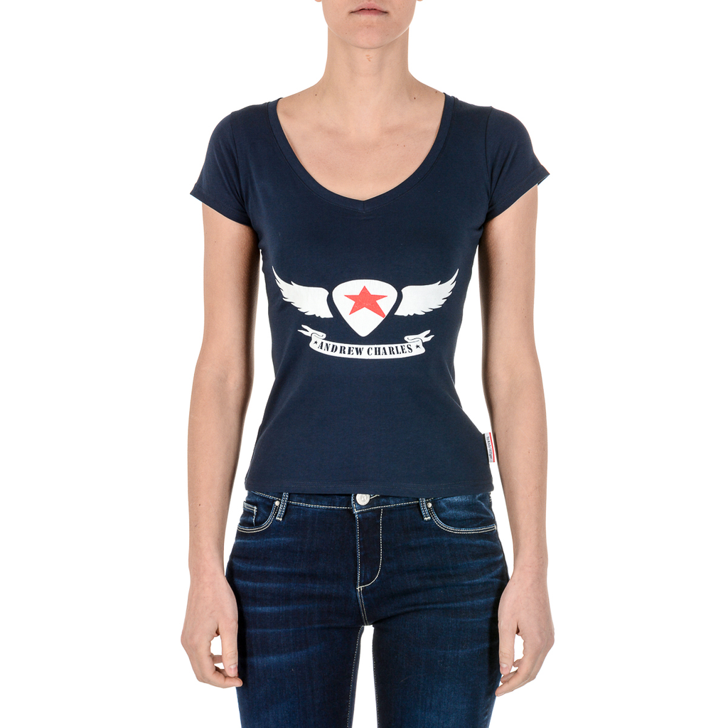 Andrew Charles T-shirt da donna a maniche corte con scollo a V blu TAPIWA