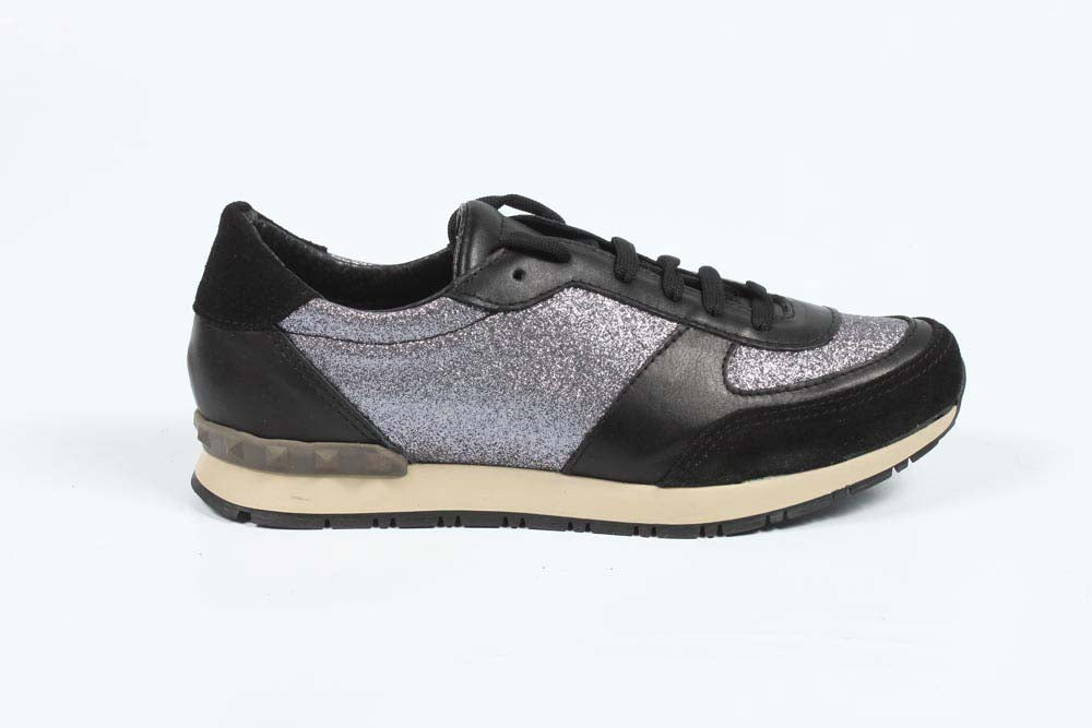 Sneaker da donna V 1969 Italia 602 GLITTER CANNA FUCILE VITELLO NERO