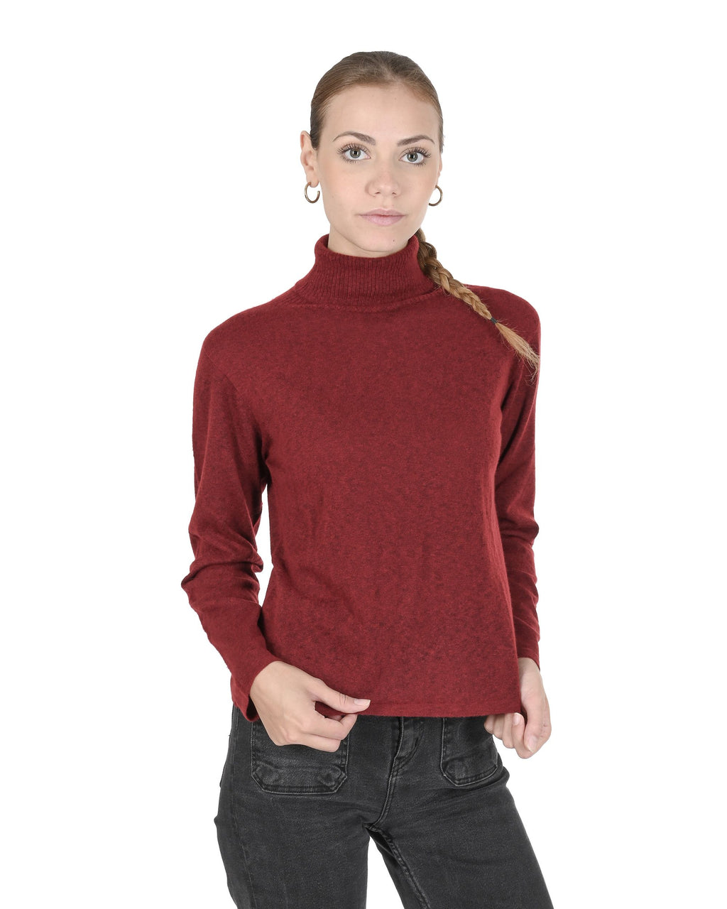 Maglione dolcevita da donna in cashmere Crown of Edinburgh COE 0020 ROSSO SCURO