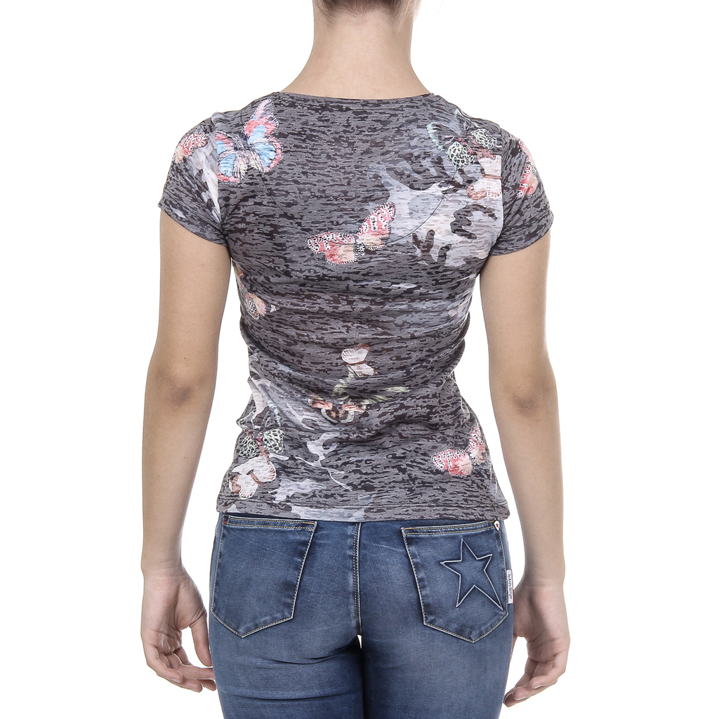 Andrew Charles T-shirt da donna a maniche corte con scollo a V nera STELLA