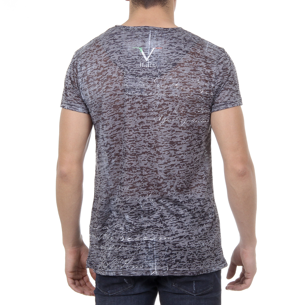 V 1969 Italia T-shirt da uomo a maniche corte con scollo a V, nera JACOB
