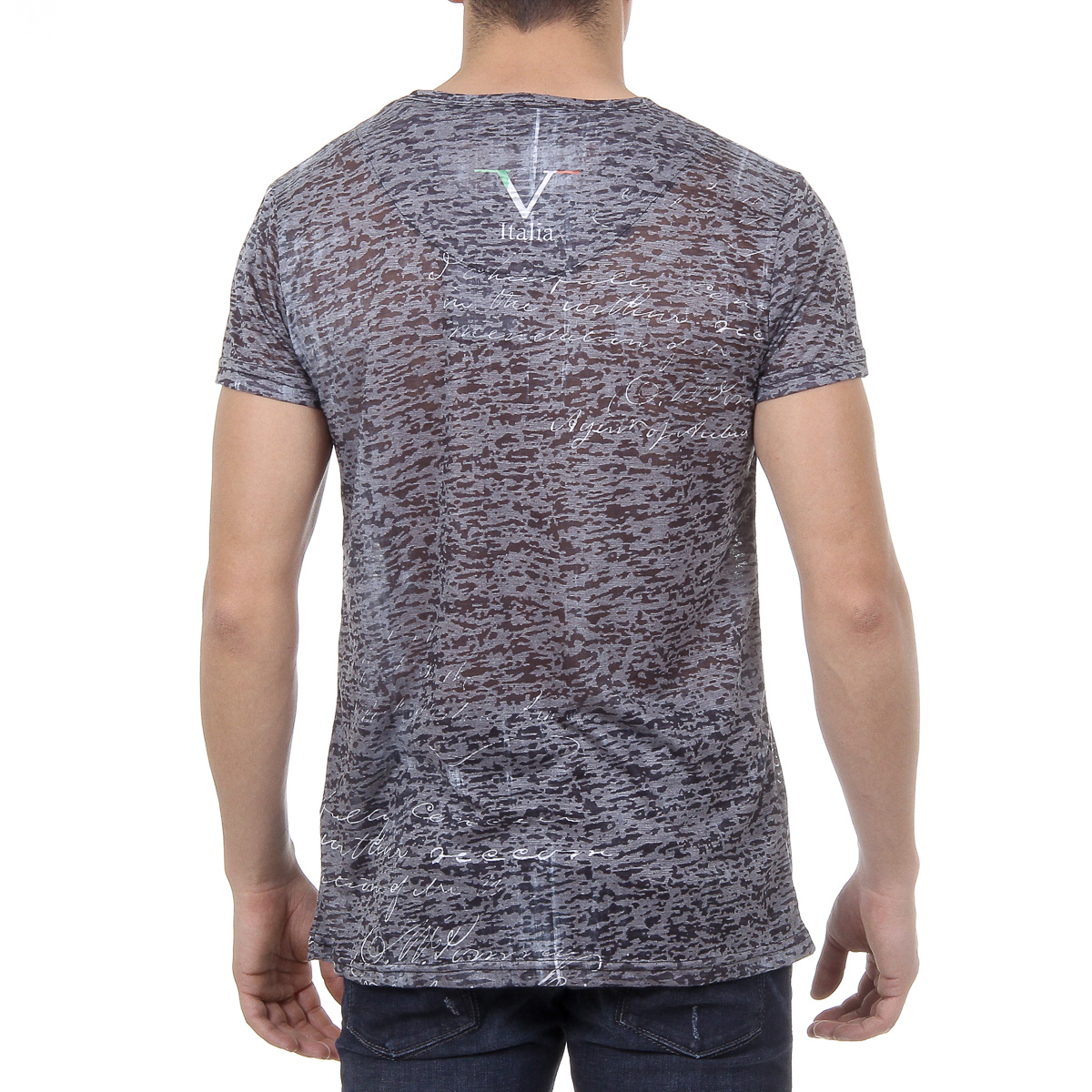 V 1969 Italia T-shirt da uomo a maniche corte con scollo a V, nera JACOB