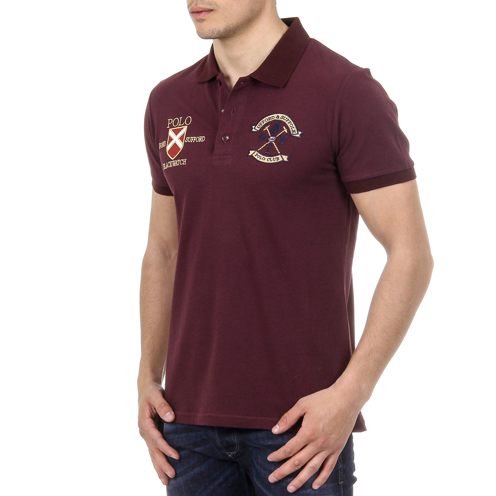 Polo da uomo a maniche corte Ufford & Suffolk Polo Club US007 BORDEAUX