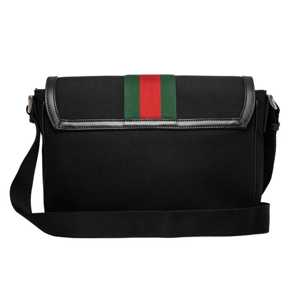 Borsa a tracolla Gucci Web Stripe da uomo nera