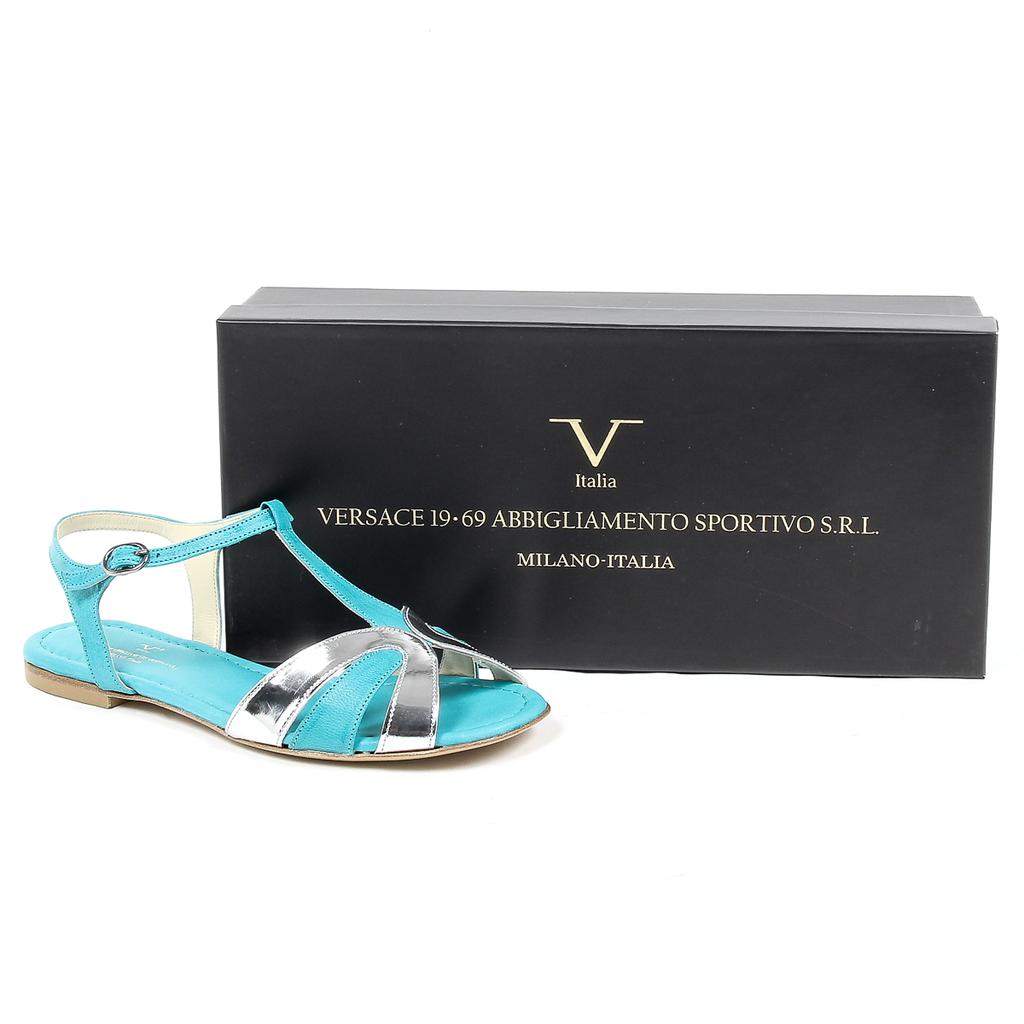 V 1969 Italia Sandalo piatto da donna azzurro GRAZIA