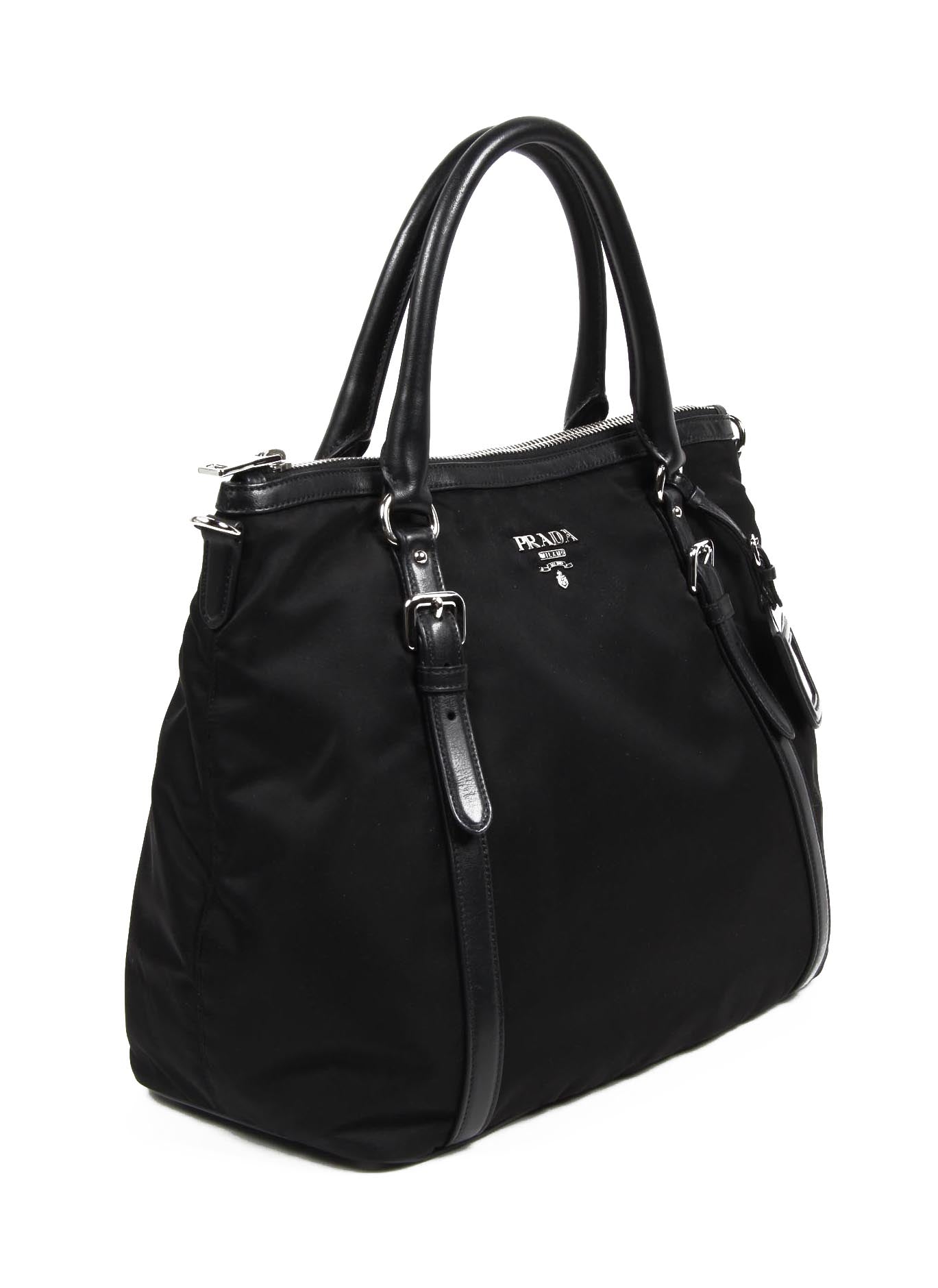 Prada Shopping Tote BR5116 Tessuto Morbido Vitello Nero