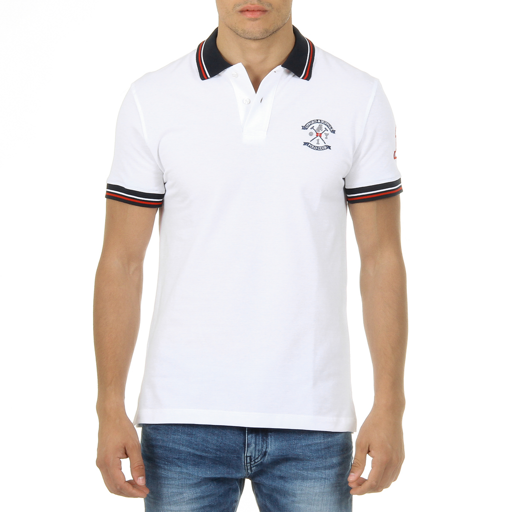 Polo da uomo a maniche corte Ufford & Suffolk Polo Club, colore bianco APACHE