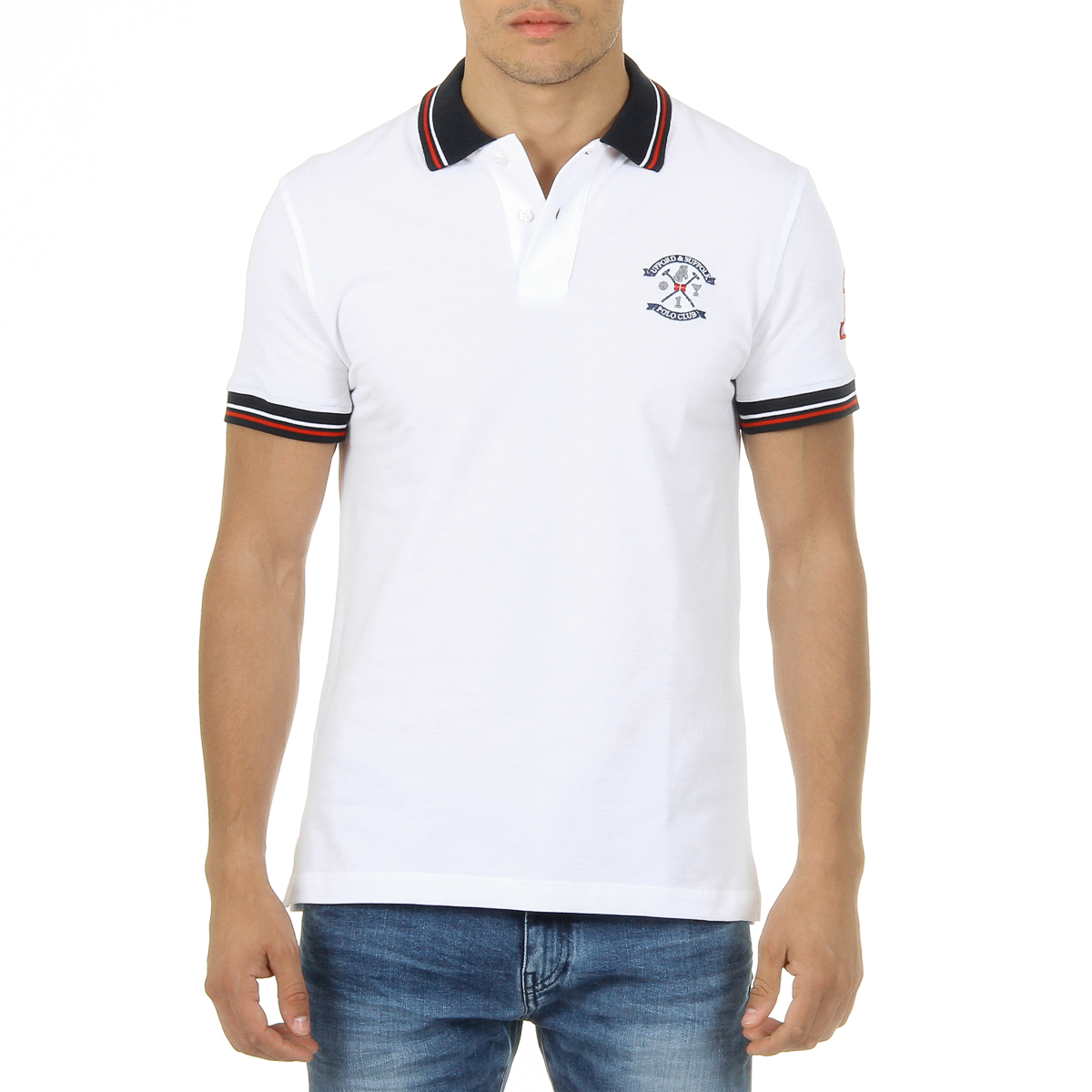 Polo da uomo a maniche corte Ufford & Suffolk Polo Club, colore bianco APACHE