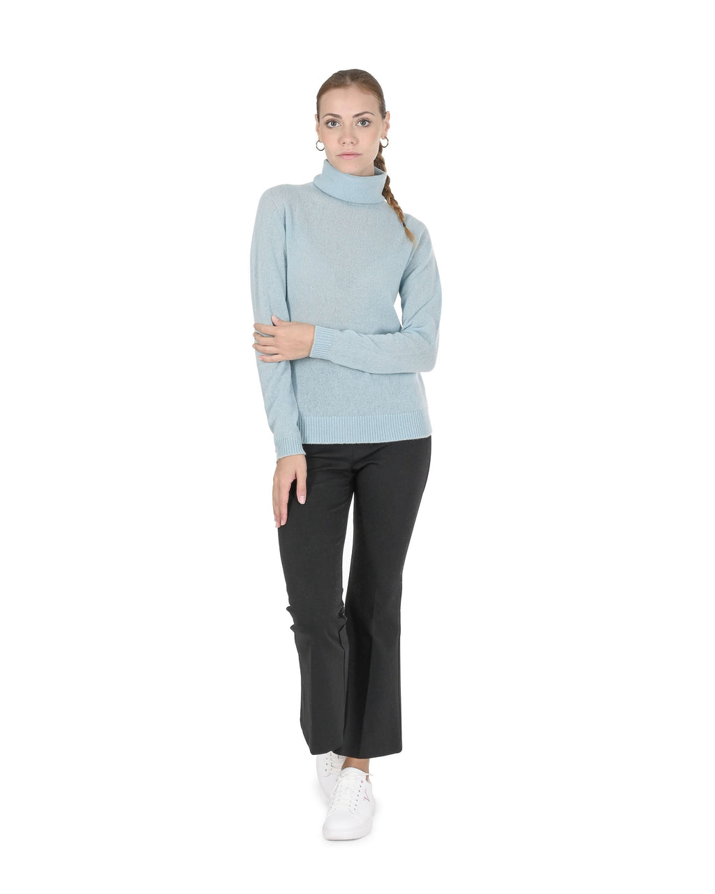 Maglione dolcevita da donna in cashmere Crown of Edinburgh COE 0021 ACQUA