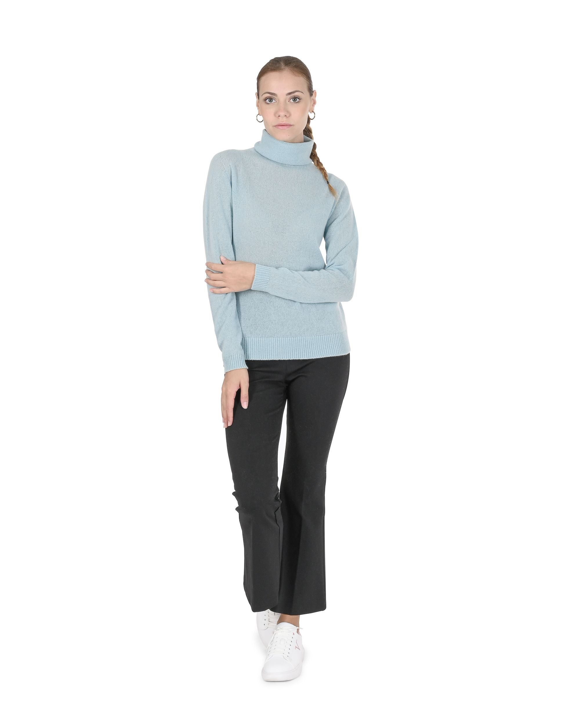 Maglione dolcevita da donna in cashmere Crown of Edinburgh COE 0021 ACQUA