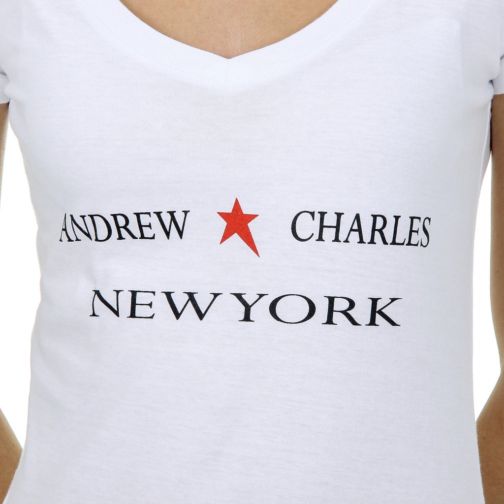 Andrew Charles T-shirt da donna a maniche corte con scollo a V, bianca TAPIWA